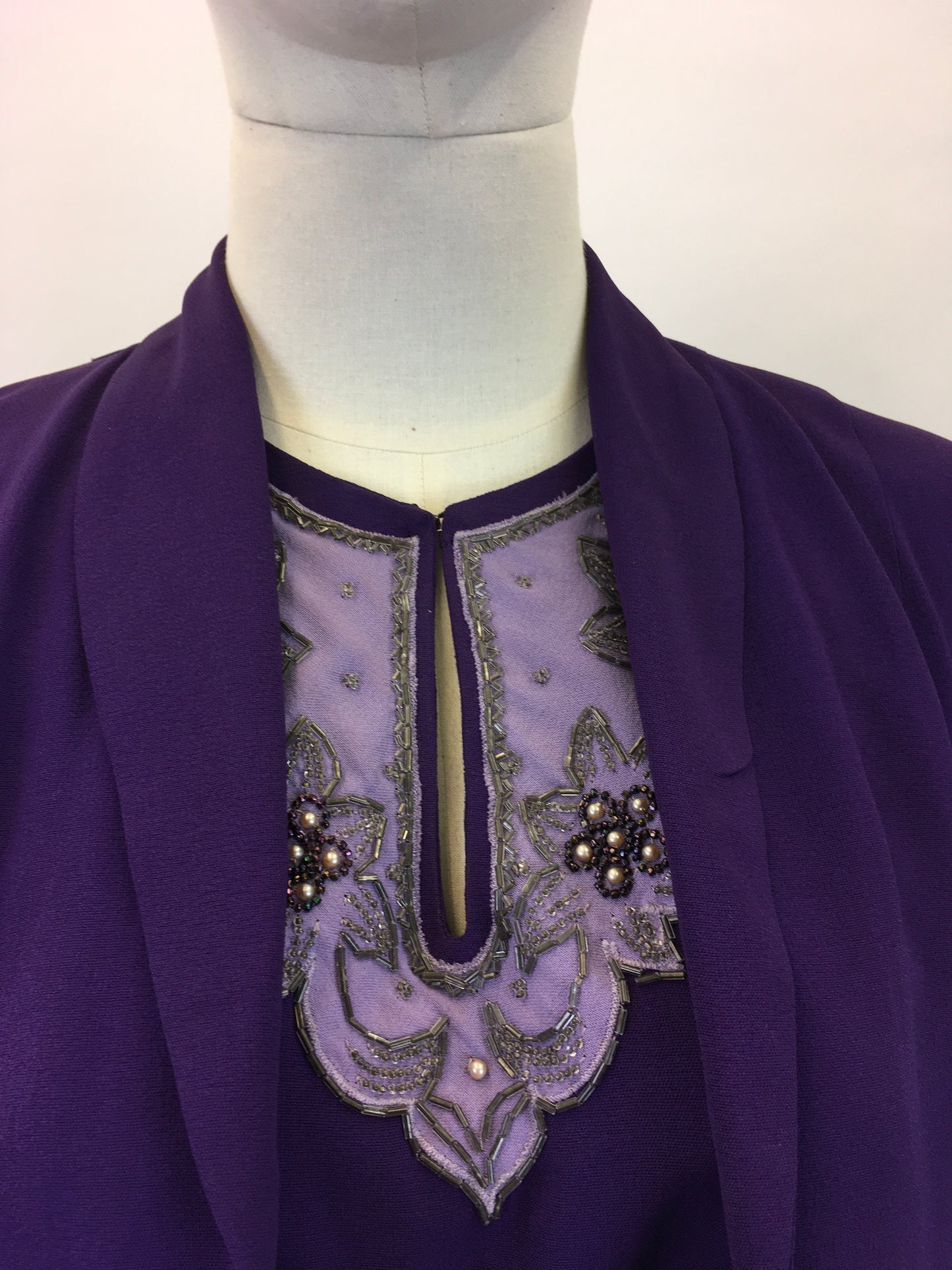 Original 1940's Amazing 3pc Set In Cadbury Purple - With Sensational Beadwork Detailing