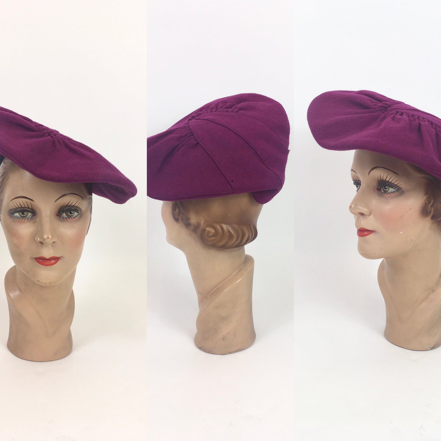 Original 1940’s American Pleated Beret Hat - In A Beautiful Deep Plum