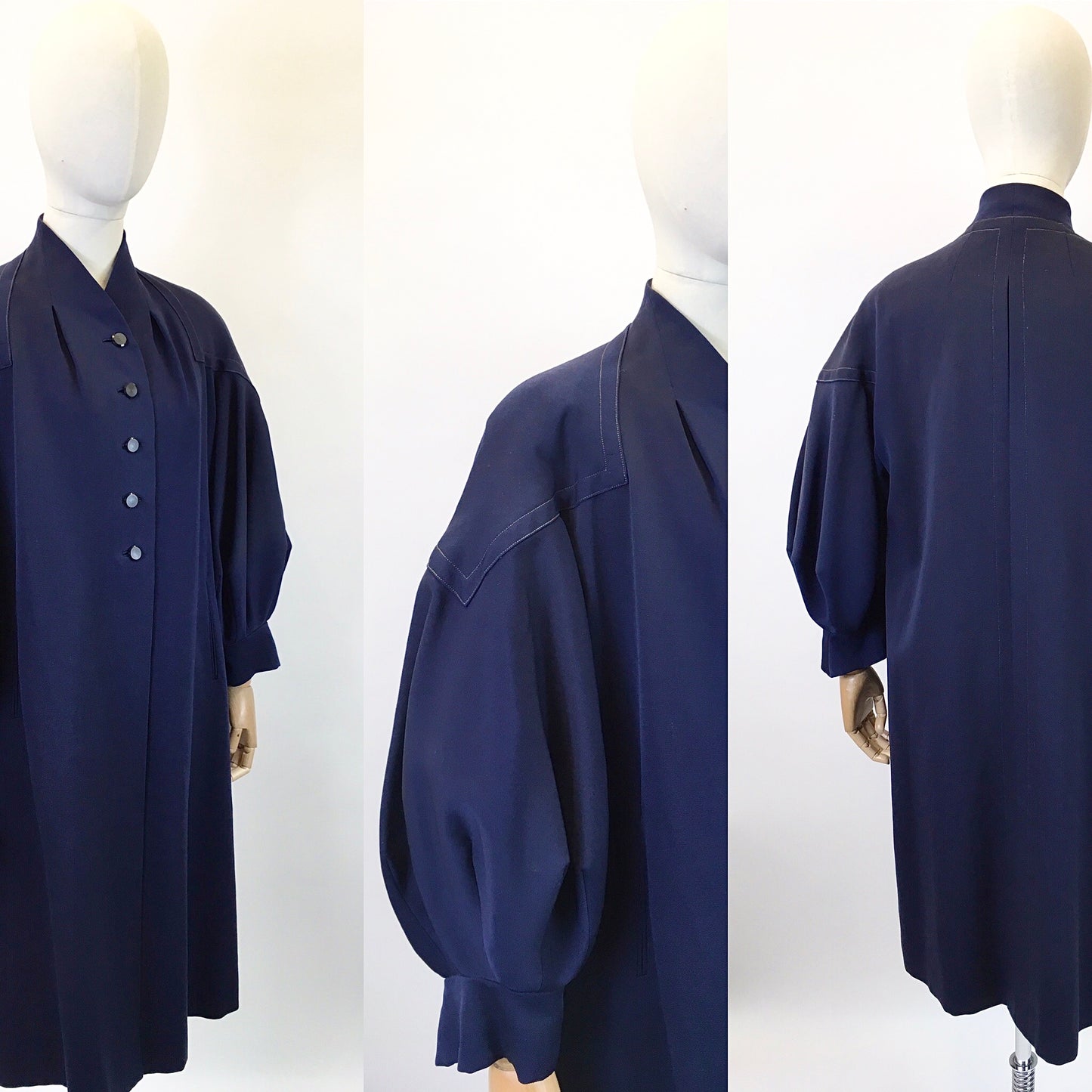 Original Late 1940’s Early 1950’s Stunning Navy Coat - With Phenomenal Bishop Sleeves