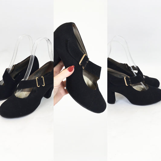 Original 1940's Stunning CC41 Utility Shoes in Black Suede - By Delta Shoes