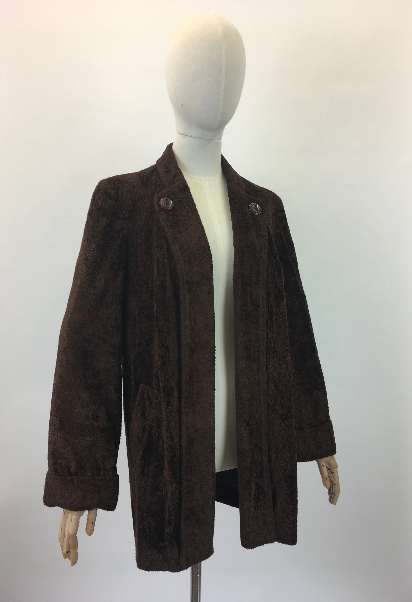 Original 1940's Stunning Chenille Velvet Swing Jacket - In A Deep Chocolate Brown