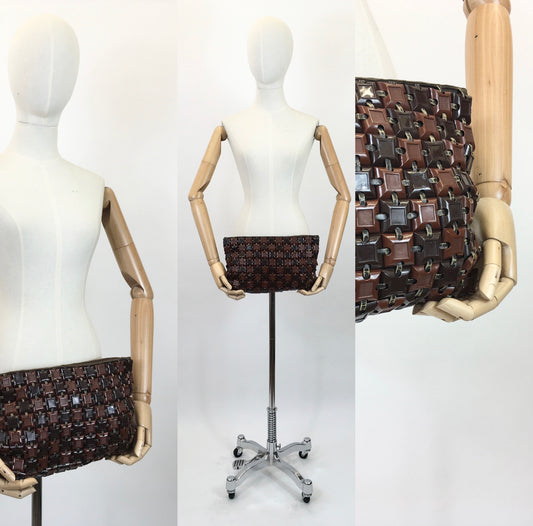 Original 1940's Stunning Plastiflex Clutch Handbag - In A Two-Tone Nutmeg & Chocolate