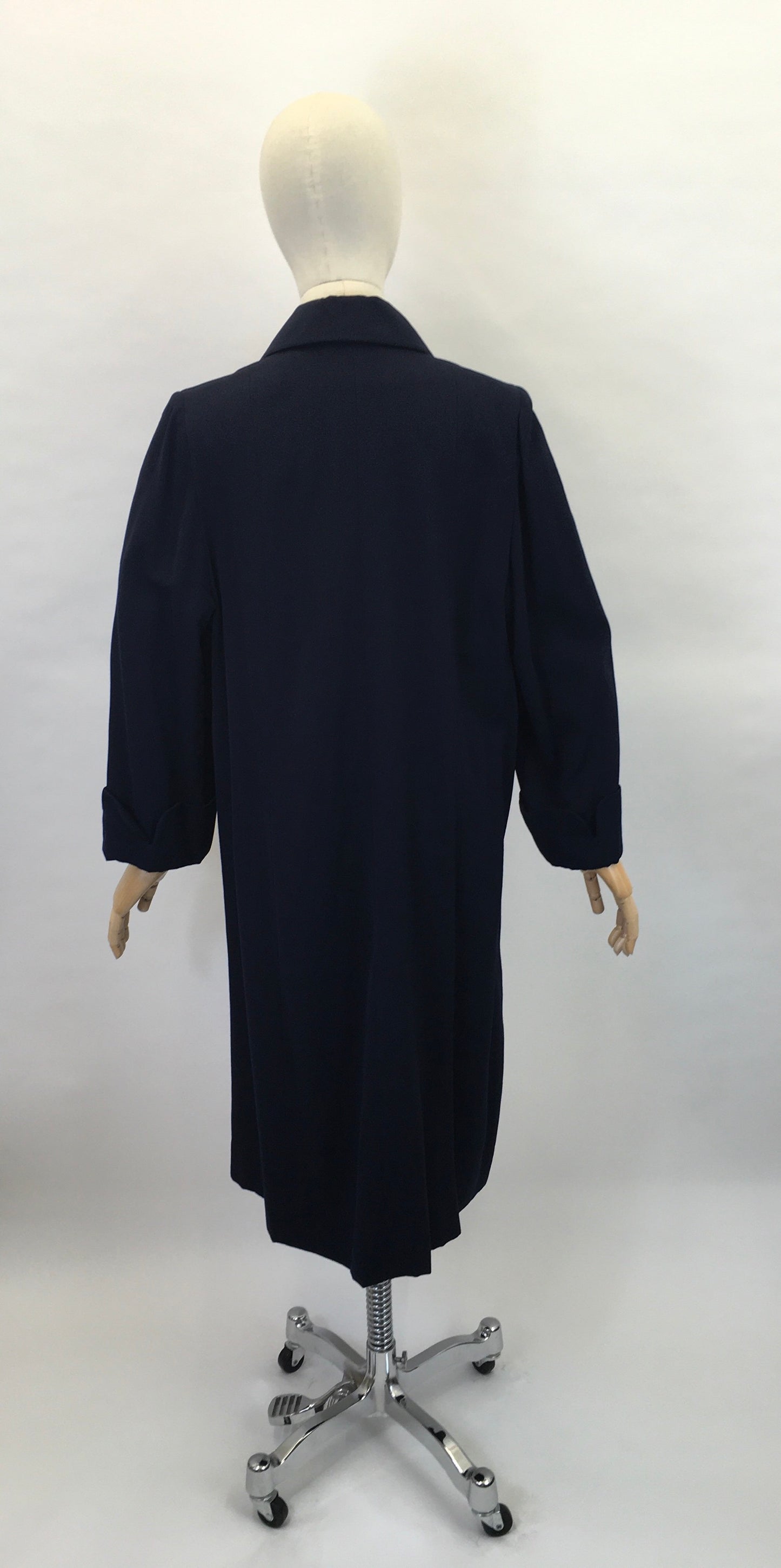 Original 1940’s Navy Gabardine Coat - A Lovely 40’s Silhouette with Beautiful Details
