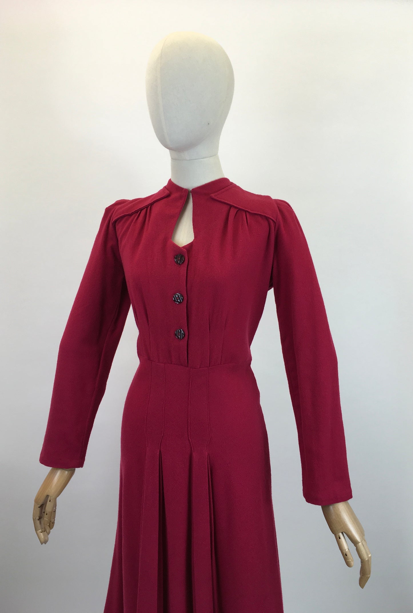 Original 1940's Early CC41 Woollen Dress - In A Bright Raspberry Red