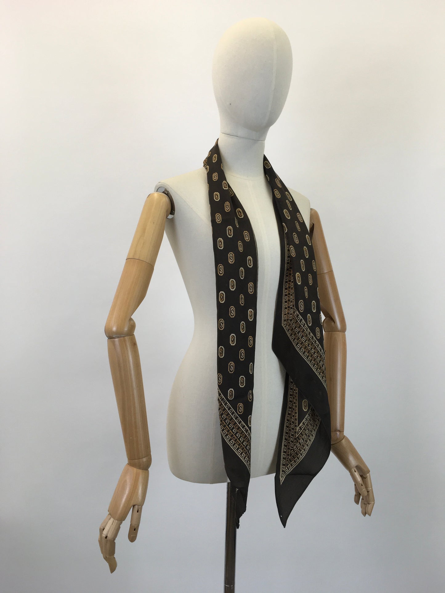 Original 1930's Art Deco Pointed Scarf in Silk - In A Paisly Print Warm Browns and Golds