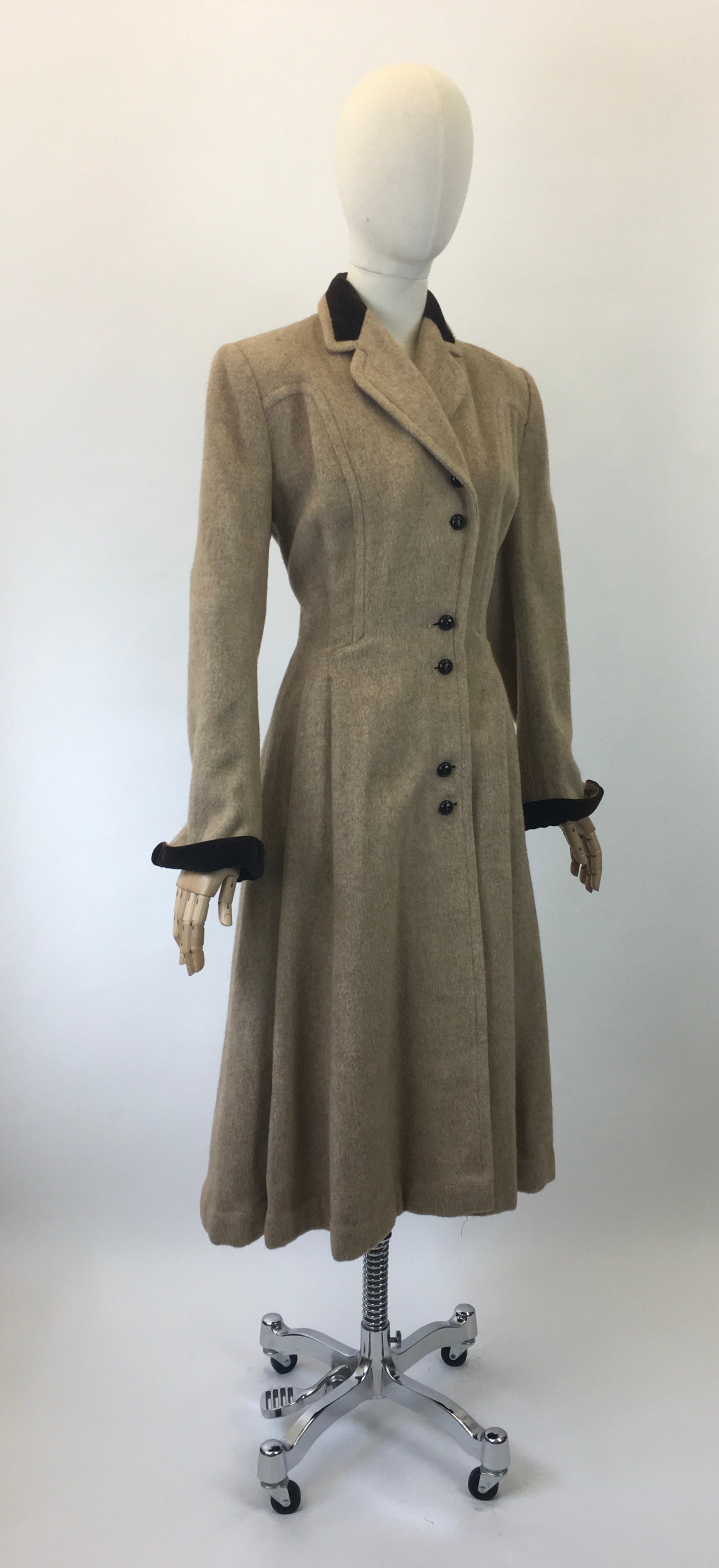 Original 1940's Amazing Wool Coat with Velvet Trim - Stunning Silhouette and Details