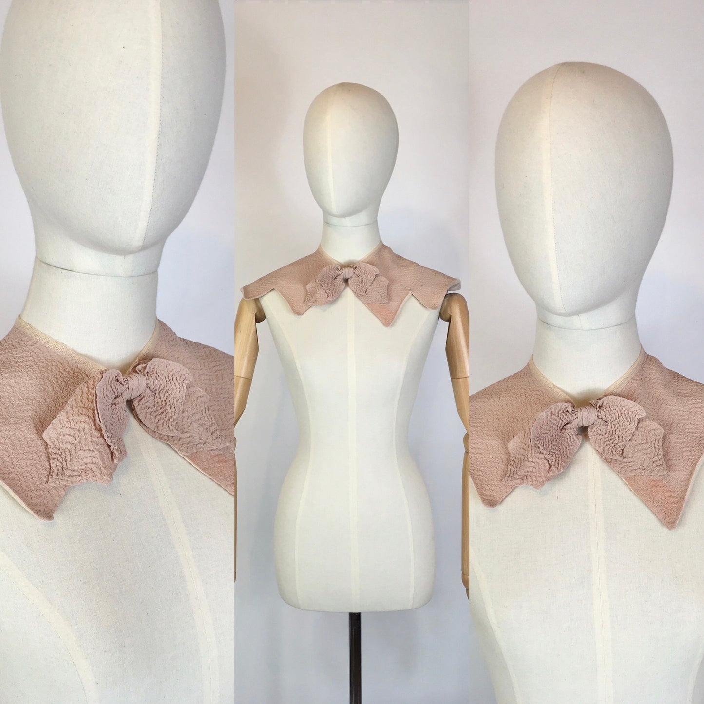 Original 1930’s / 1940’s Collar with Bow Detailing - In A Powder Pink Crepe