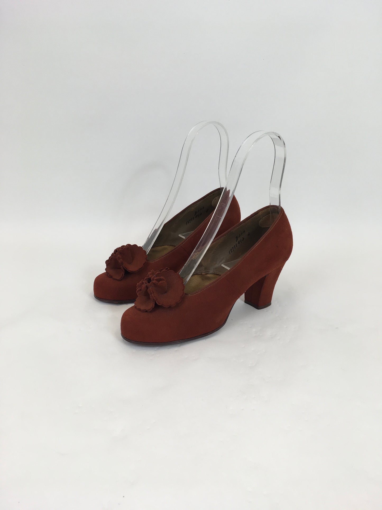 Original 1940's Sensational Suede Shoes In Warm Rust - With Petal Front