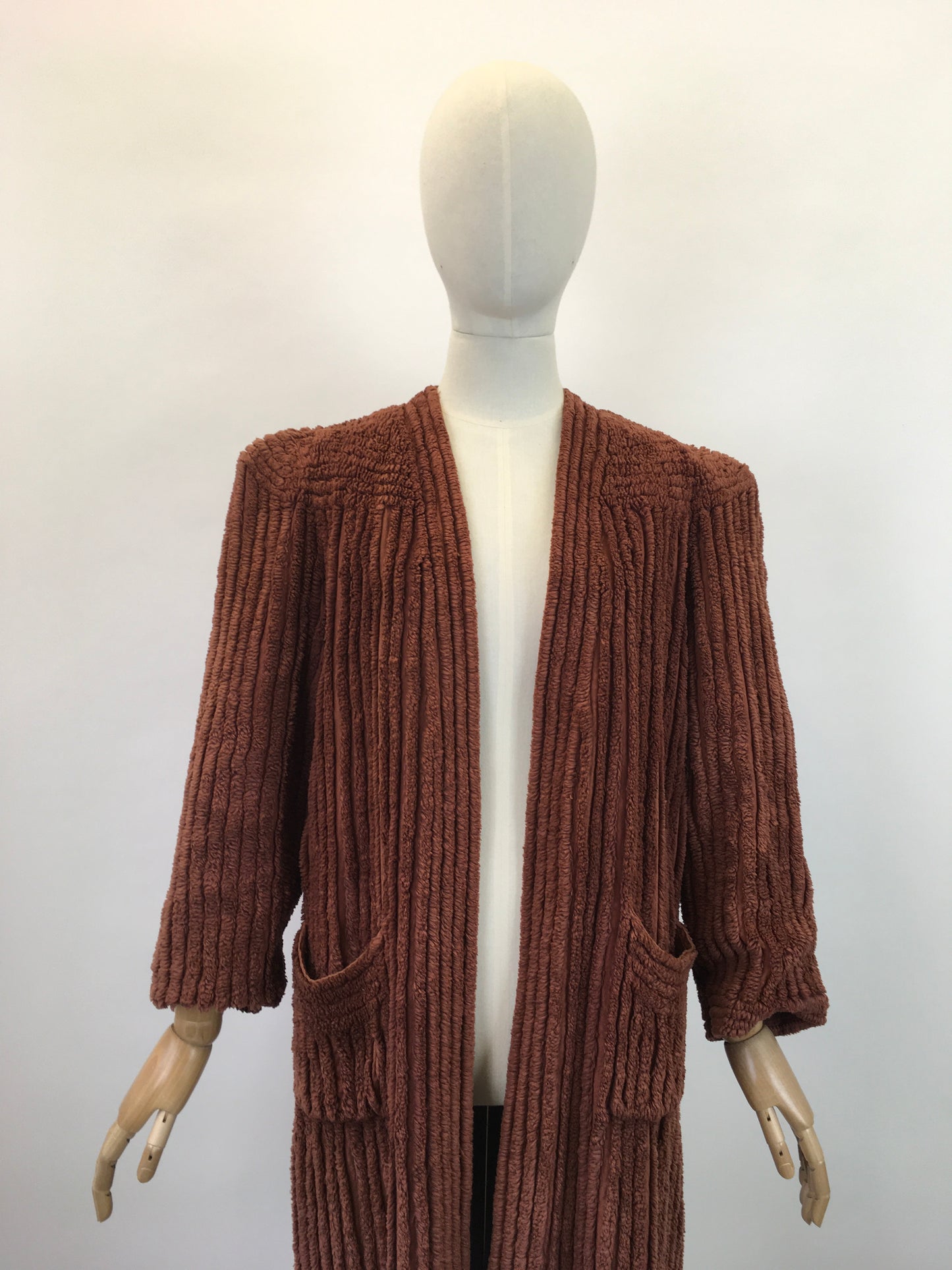 Original 1940's Sensational Rare Chenille Coat - In A Warming Chocolate Brown