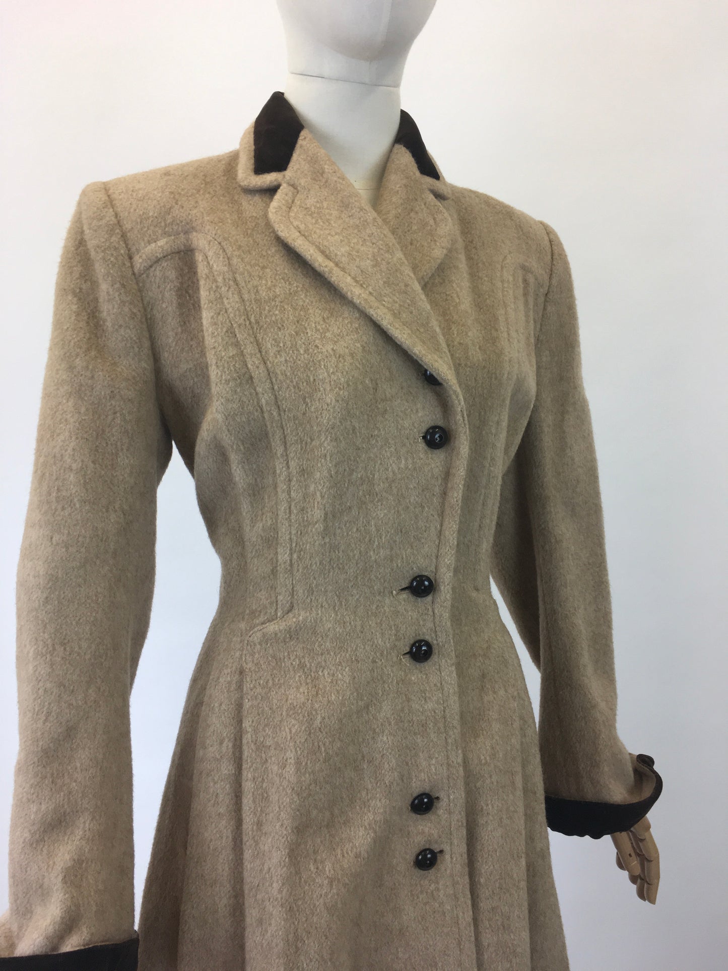 Original 1940's Amazing Wool Coat with Velvet Trim - Stunning Silhouette and Details