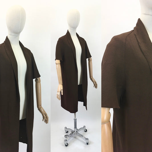 Original 1930's Darling Lightweight Summer Overcoat - In A Chocolate Brown Crepe