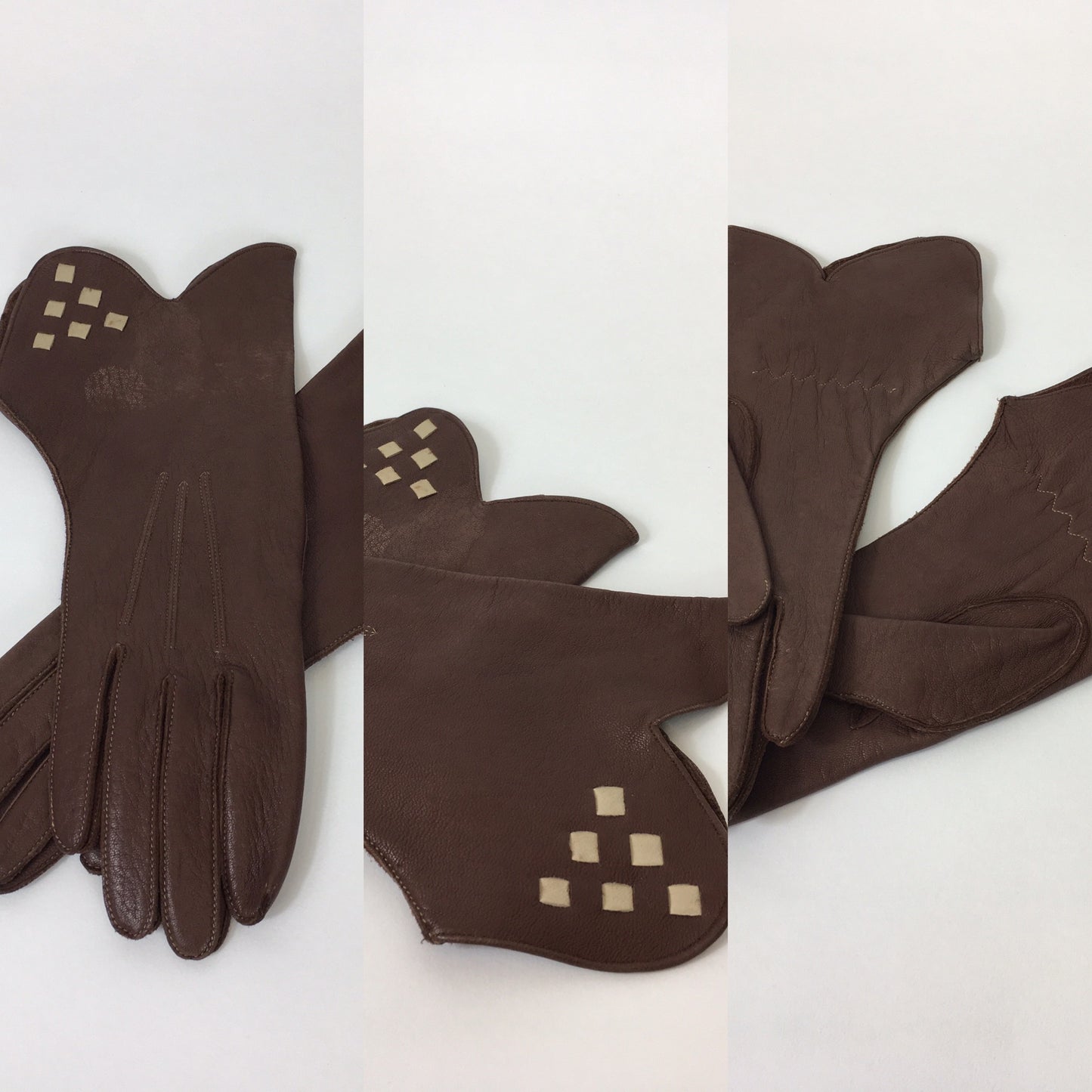 Original 1940s Brown & Taupe Gauntlet Gloves - In Soft Subtle Leather