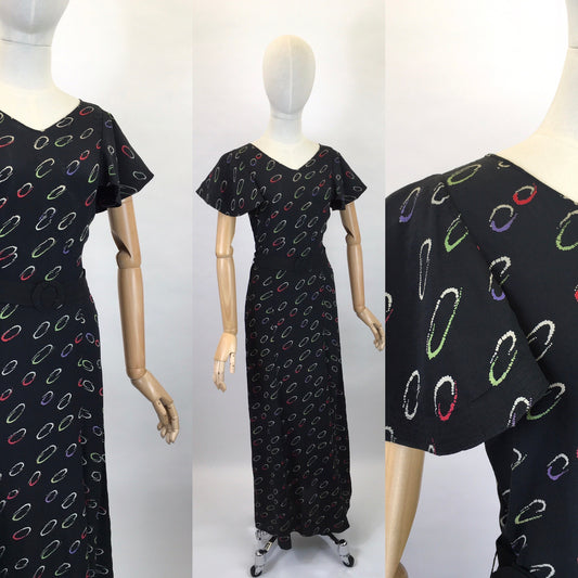 Original 1930’s Exquisite Full Length Gown in A Fine Crepe - Made By ‘ Cavendish House, Cheltenham ‘