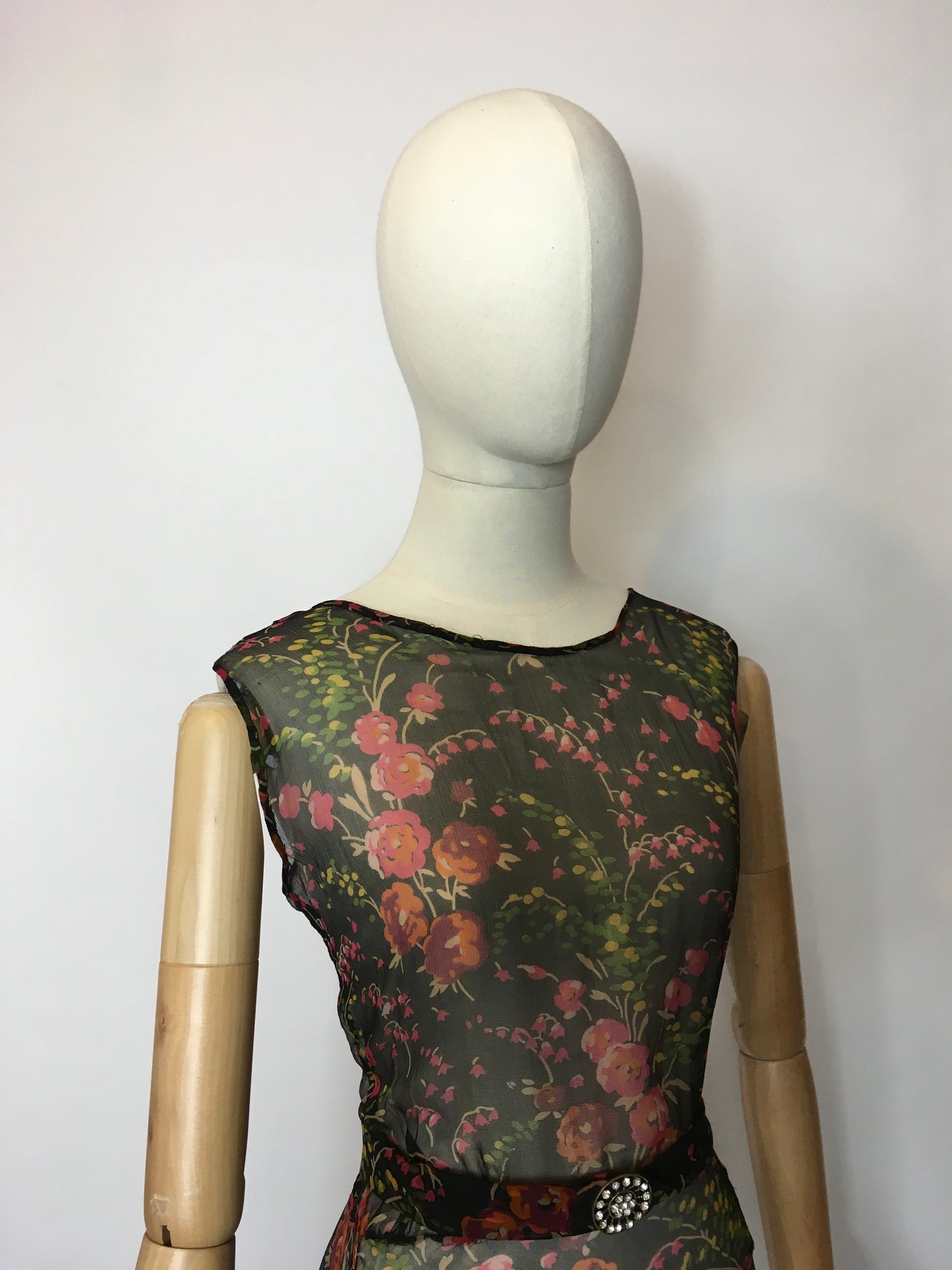 Original 1930’s Floral Chiffon Bias Cut Evening Gown - Festival of Vintage Fashion Show Exclusive