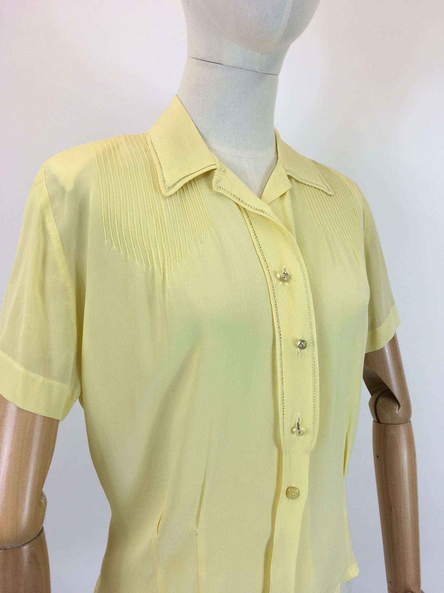 Original 1940’s Sheer Blouse In A Sunshine Yellow - With Stunning Stitch Work Detailing