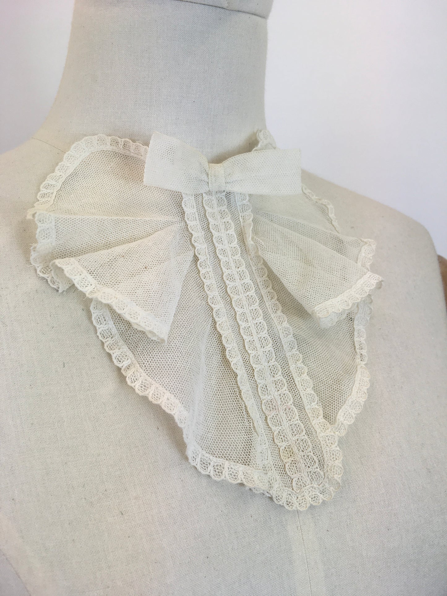 Original 1920's Fabulous Dickie - Made From A Fine Net with Lace And Bow Adornment