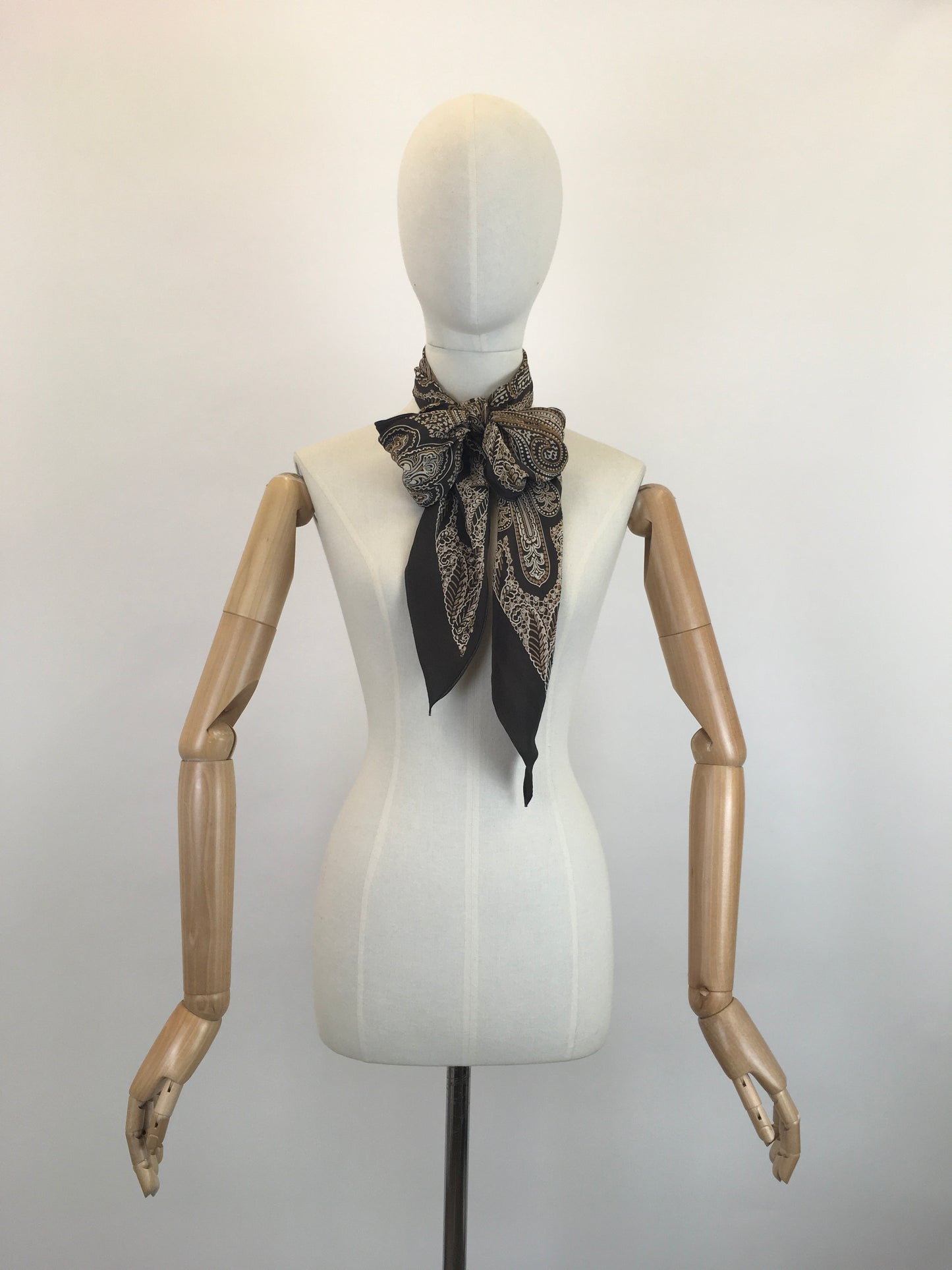 Original 1930’s Stunning Deco Pointed Scarf - In Warm Browns, Taupes and Mushrooms