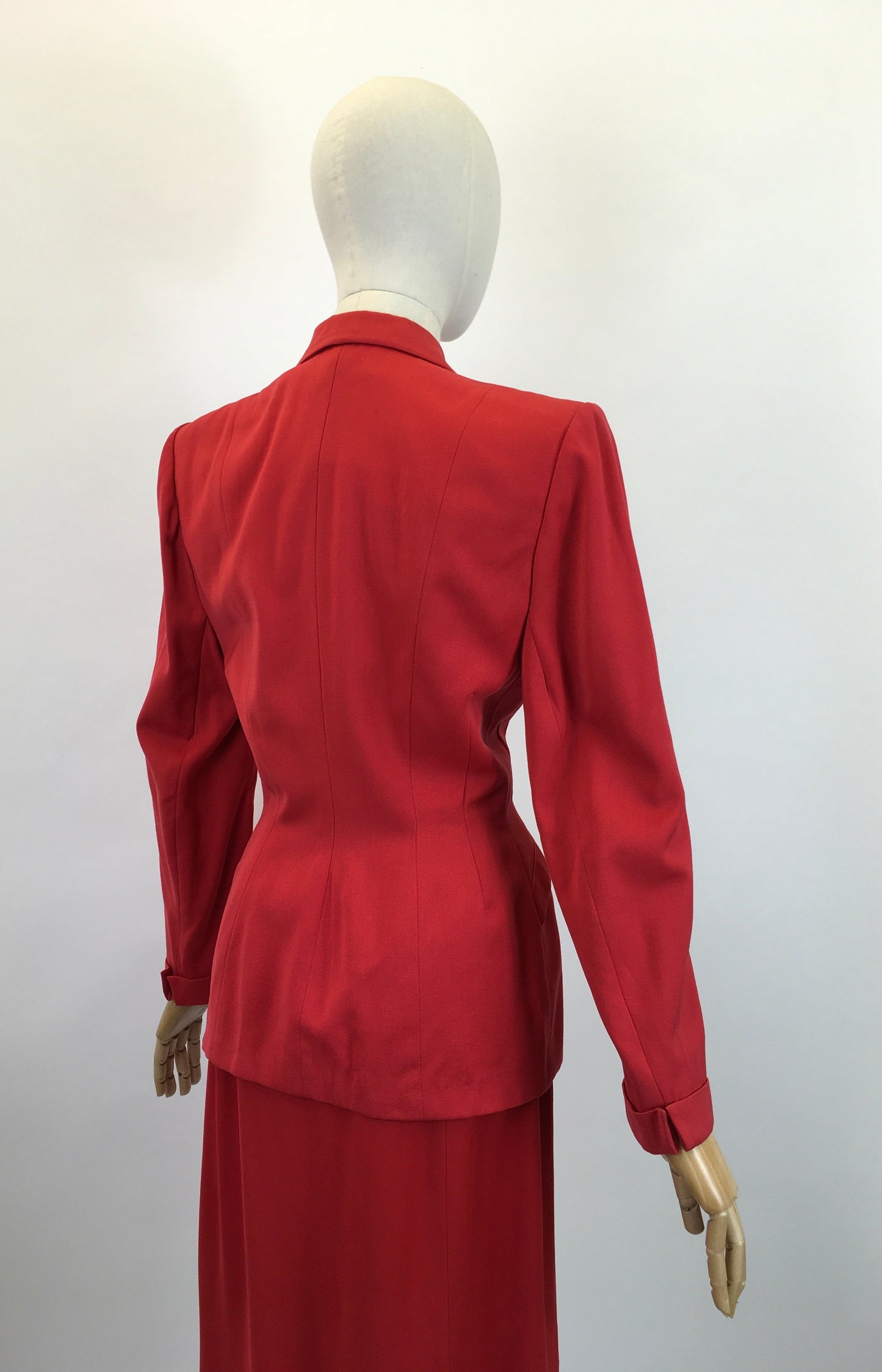 Original 1940's Stunning American 2pc Gaberdine Suit - In A Bright Lipstick Red