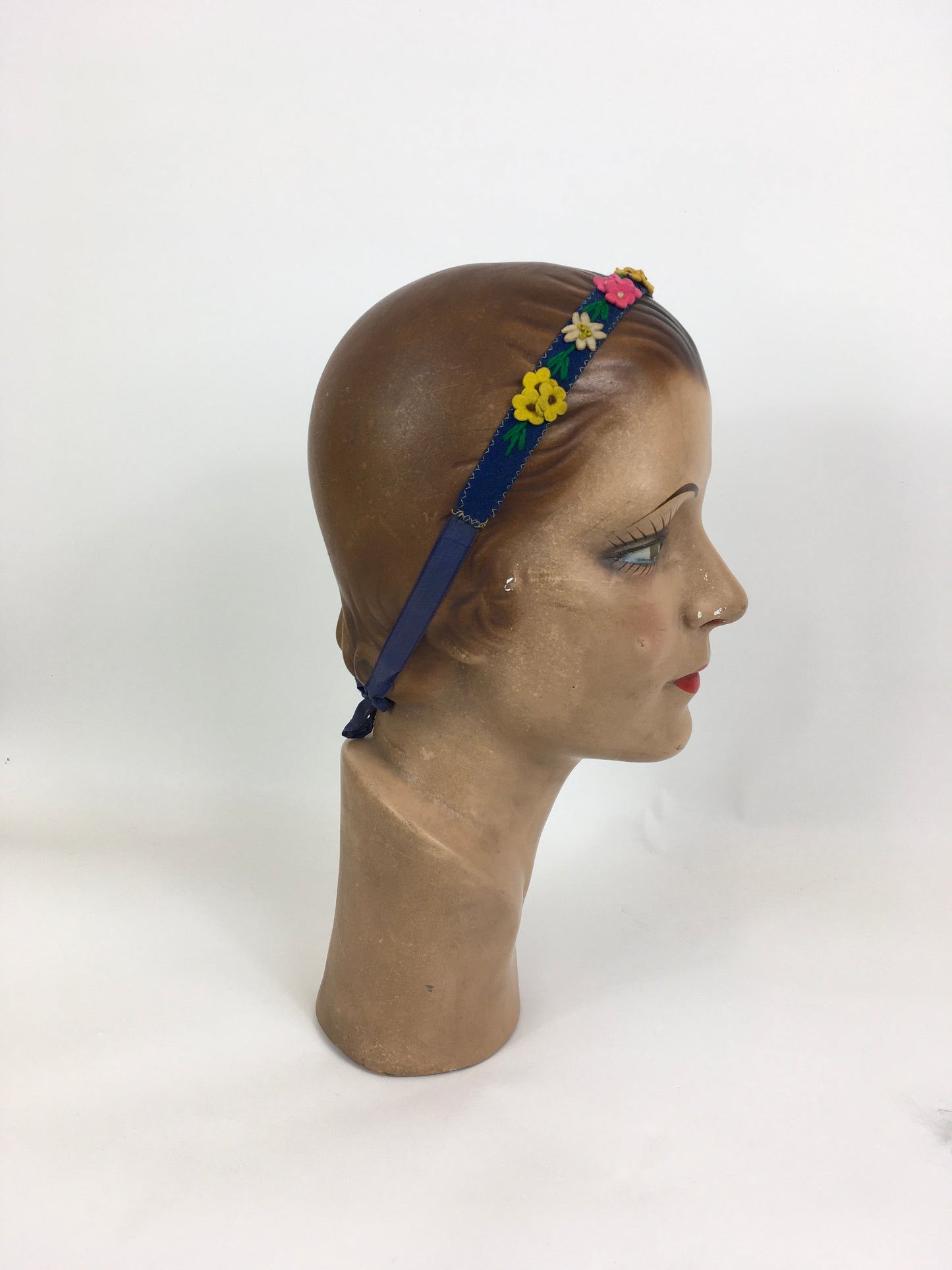 Original 1940’s Make Do and Mend Felt Headband - In Blue, Ivory, Yellow, Brown & Pink