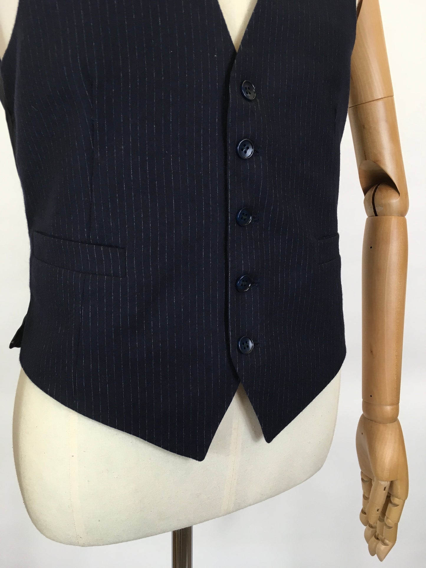 RESERVED DO NOT BUY - Original Gents Pinstripe Wool Waistcoat - With Button Front, Pockets & Backstrap Fastening