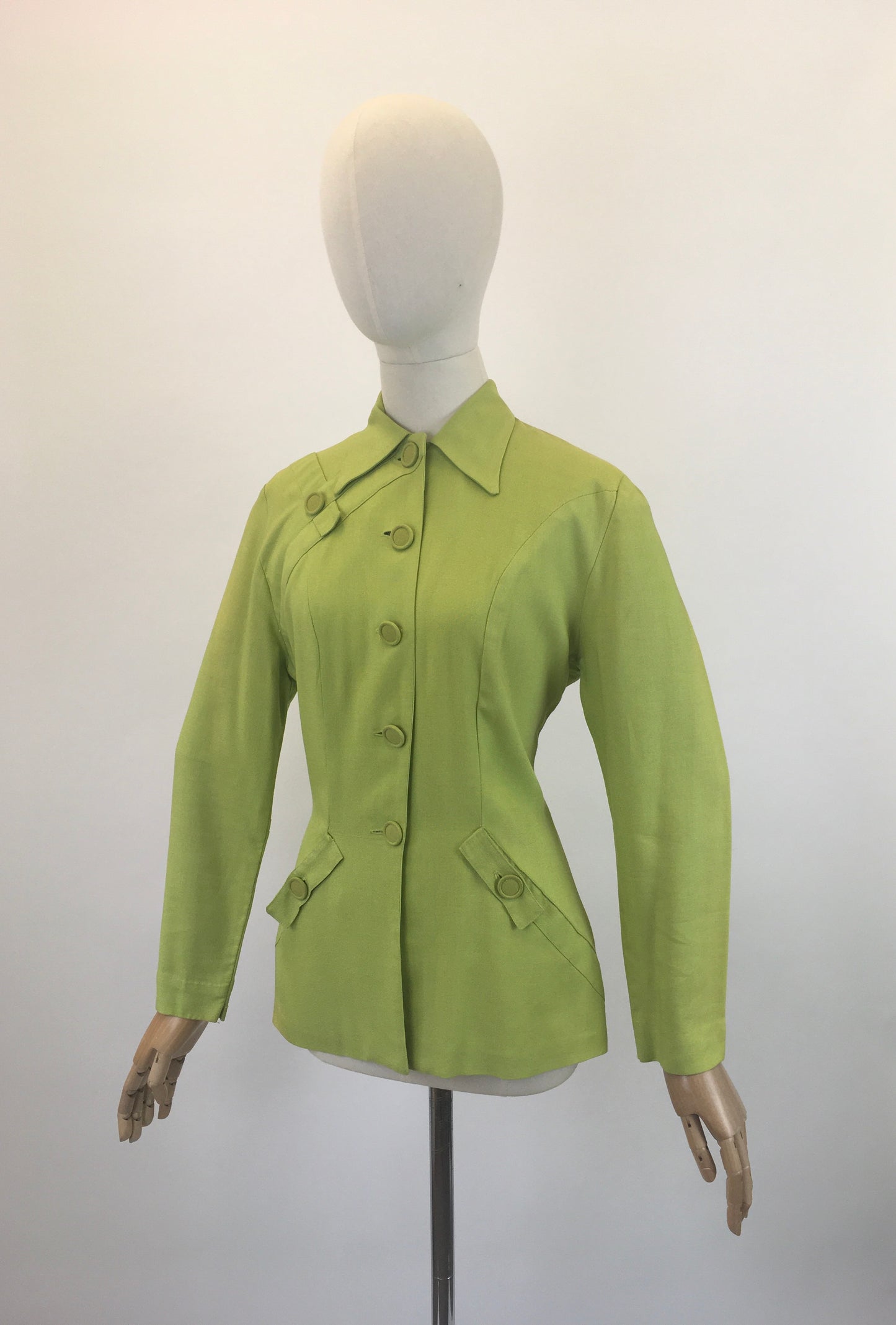 Original 1940's Fabulous Linen Jacket - In A Bright Chartreuse With Lovely Details