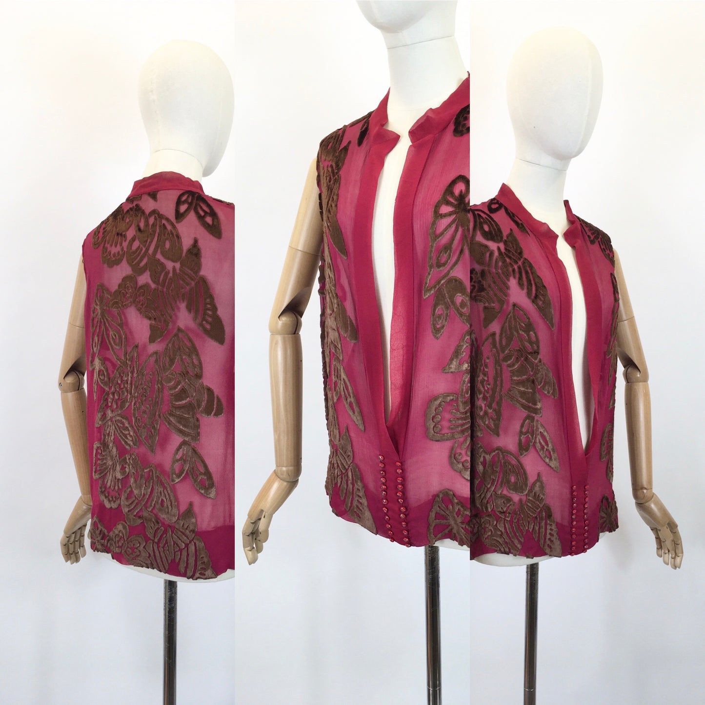 Original 1920's SENSATIONAL Tabard - In A Vibrant Raspberry and Gold Chiffon Devore