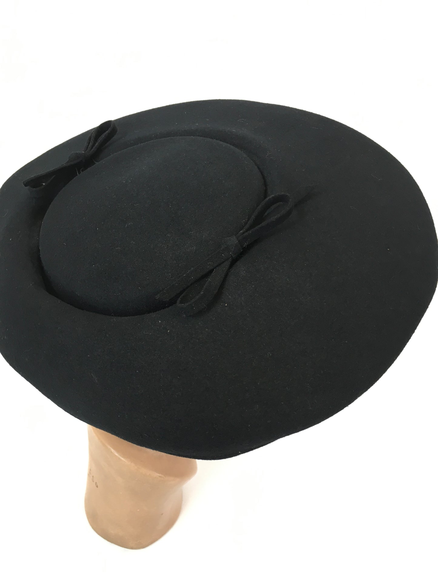 Original 1950’s Black Platter Hat - Stunning New Look Style Shape with Bow Adornments