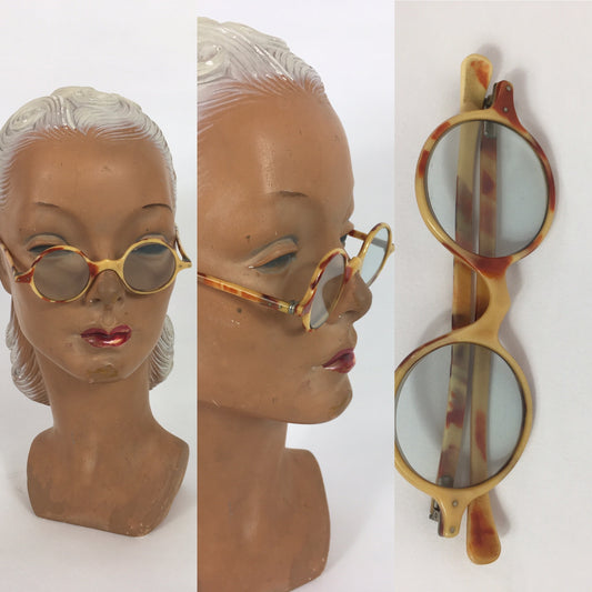 Original 1930s Sunglasses - In a Lovely Cream and Brown 2 Tone in a Small Classic Frame