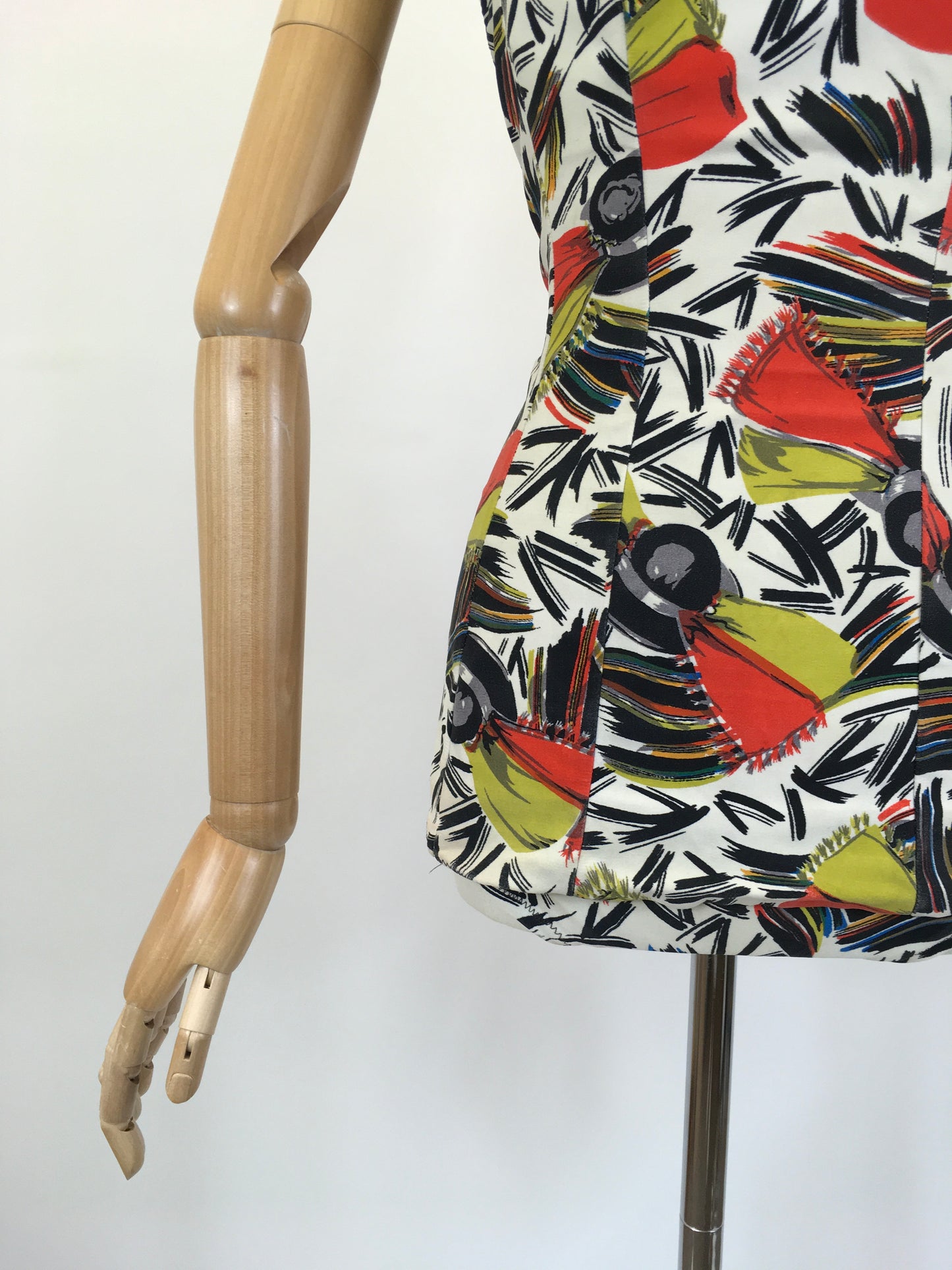 Original 1940’s Bathing Costume in A Fabulous Print - In Painted Black, Chartruese, Orange, White and Teal