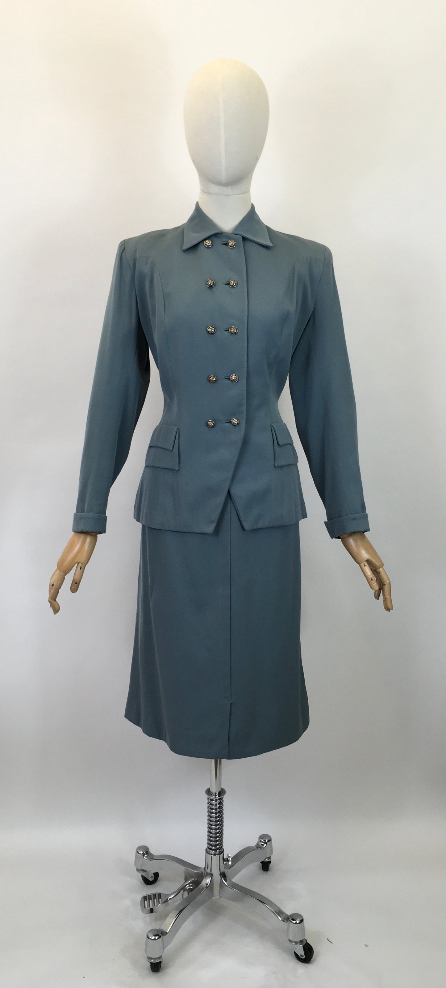 Original 1940's Stunning Double Breasted 2pc Suit - In A Powder Blue