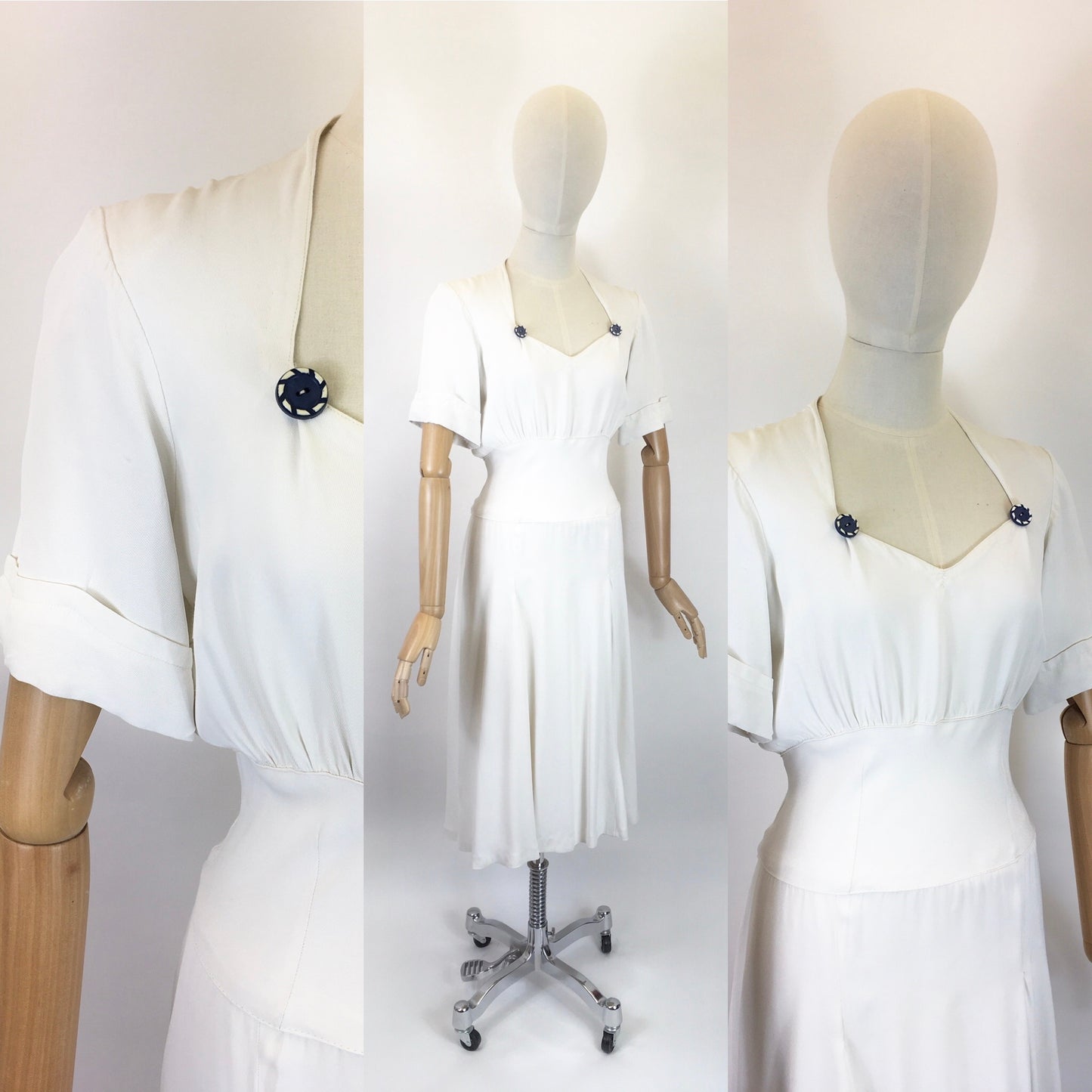 Original 1940’s STUNNING White Dress With Button Detailing  - Oozing a Classic 40’s Silhouette