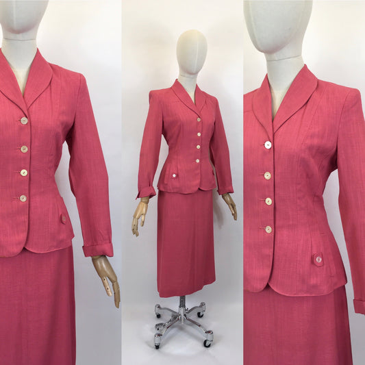 Original 1940’s Fabulous Bubblegum Pink 2pc Suit - In A Gorgeous Linen Fabric