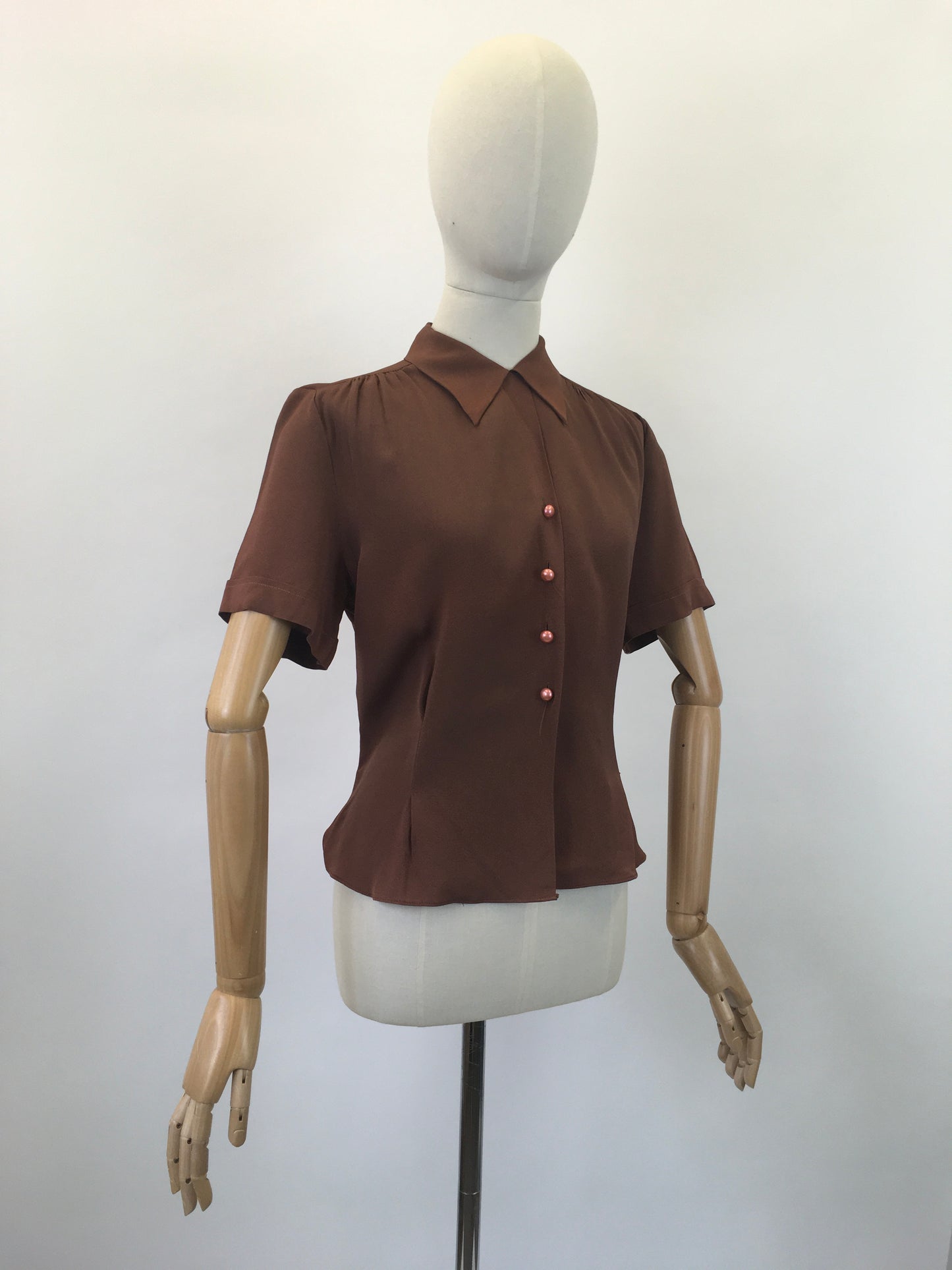 Original 1940's Darling Fine Crepe Blouse - In A Warm Chocolate Brown