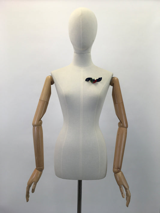 Original Late 1930's Early 1940's Celluloid Brooch - In Blue, Red, White & Green