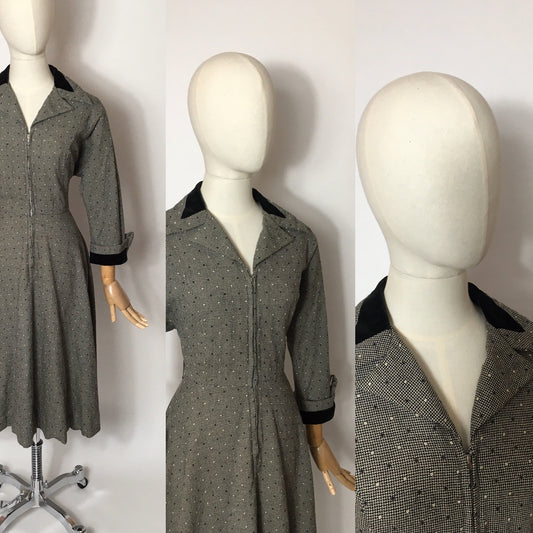 Original late 1940’s early 1950s ‘ Peggy Page ‘ Dress - Stunning Velvet Trim Detailing