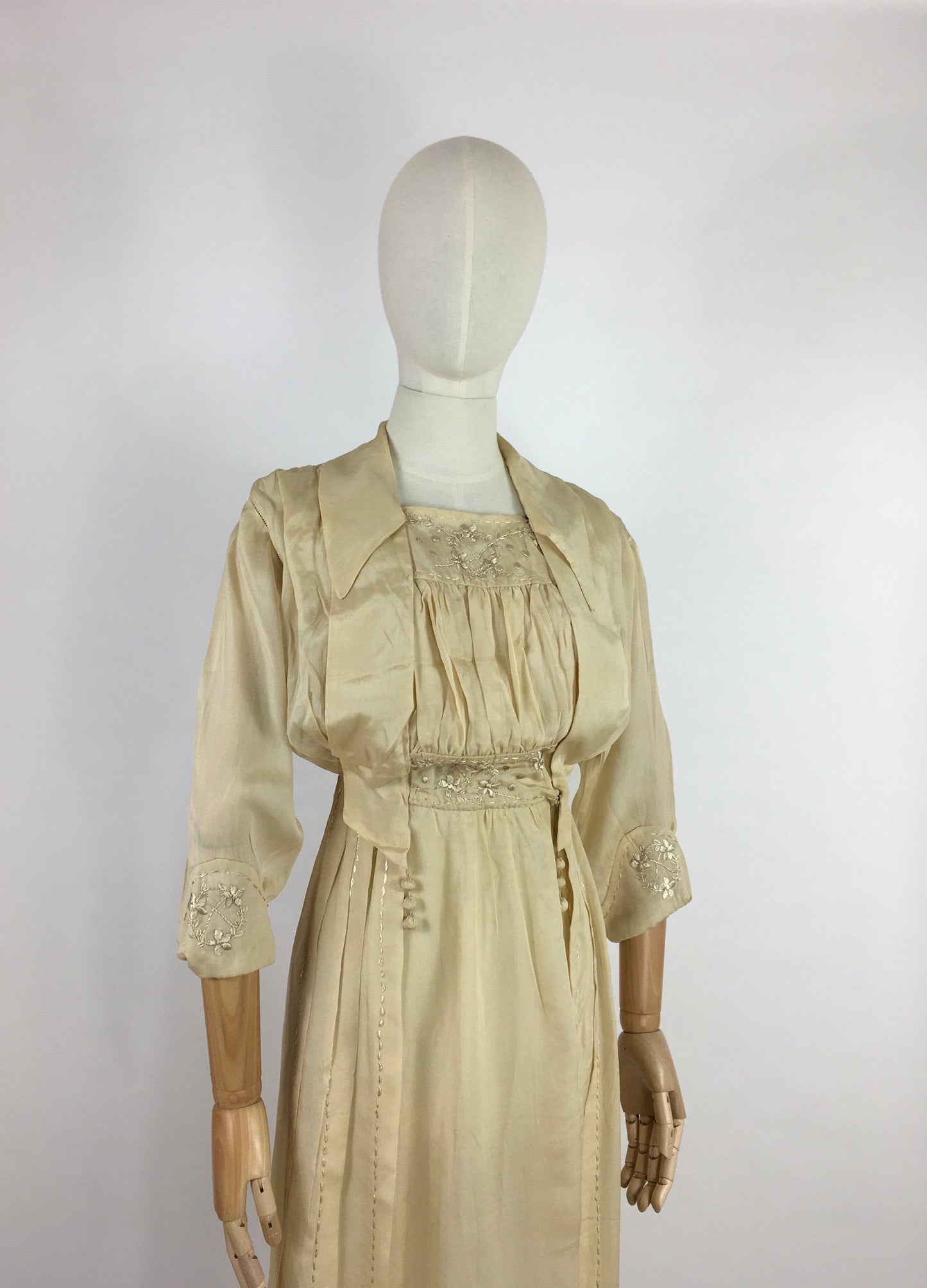 Original Early 1910’s Dress - Made from The Most Beautiful Buttermilk Cream Raw Silk with Exquisite Antique Detailing