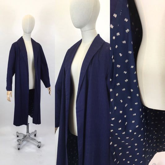 RESERVED Do NOT BUY  - Original 1950’s Edge to Edge Duster Coat - In a Midnight Blue Textured Cloth With Contrast Lining