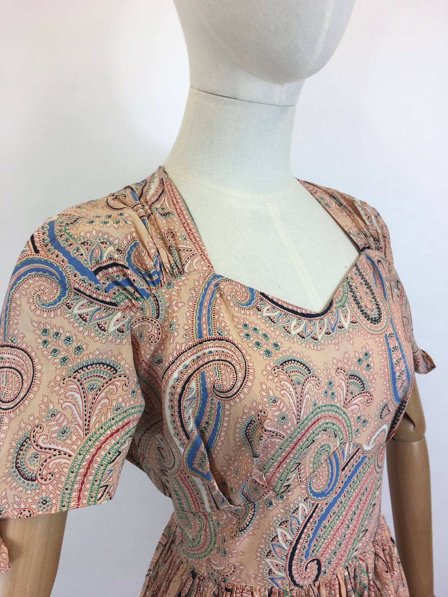Original 1940’s Darling Day Dress - In A Very Pretty Paisley Print Cotton