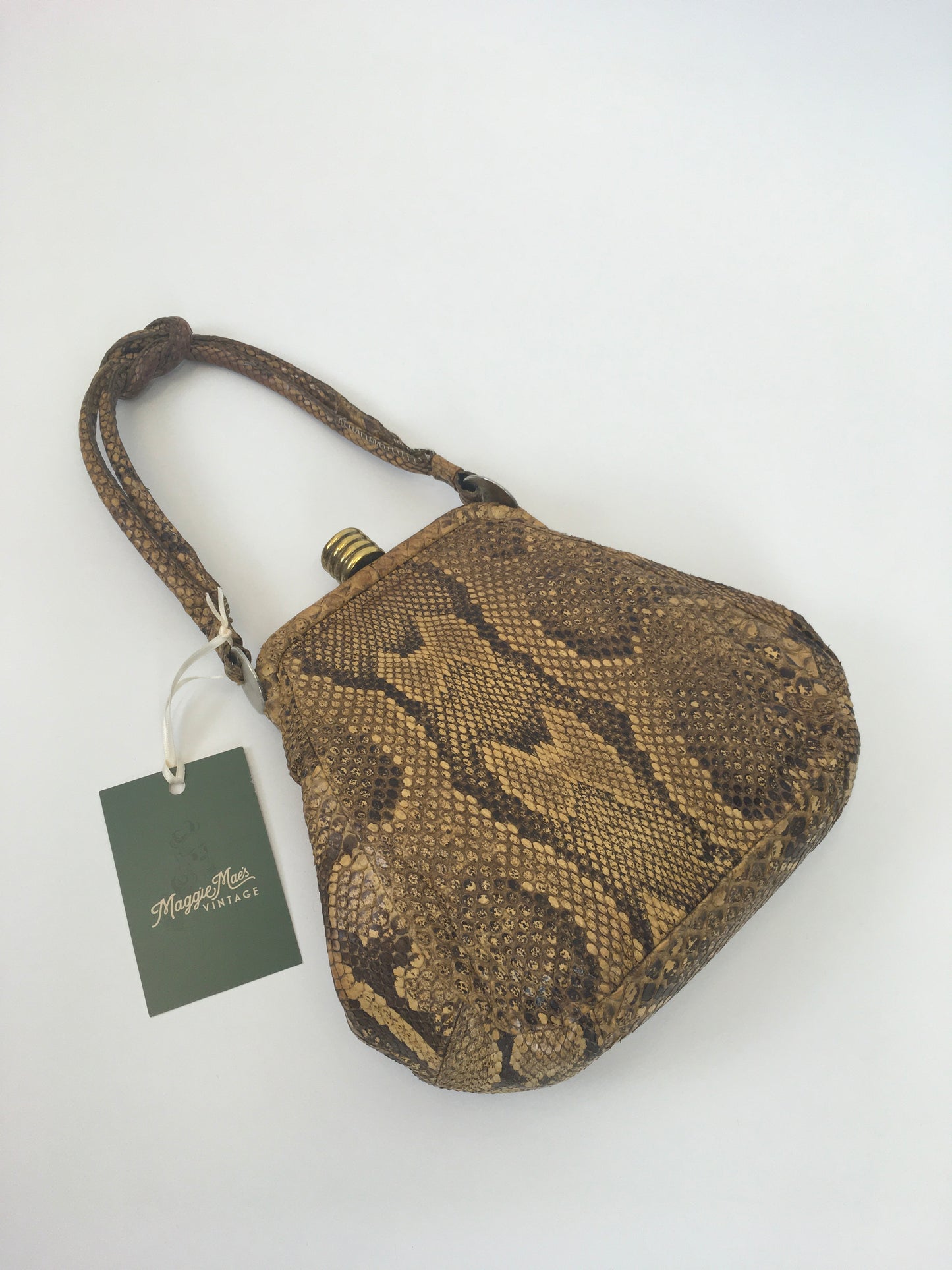 Original 1930s Python Skin Handbag - In a Fabulous Shape with Knotted Handle Detailing