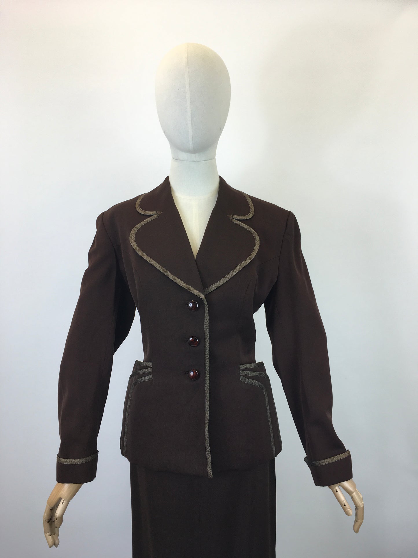 Original Sensational 1940’s American 2pc Suit by ‘ Betty Hill, California’ - In Rich Chocolate Brown with Stunning Details