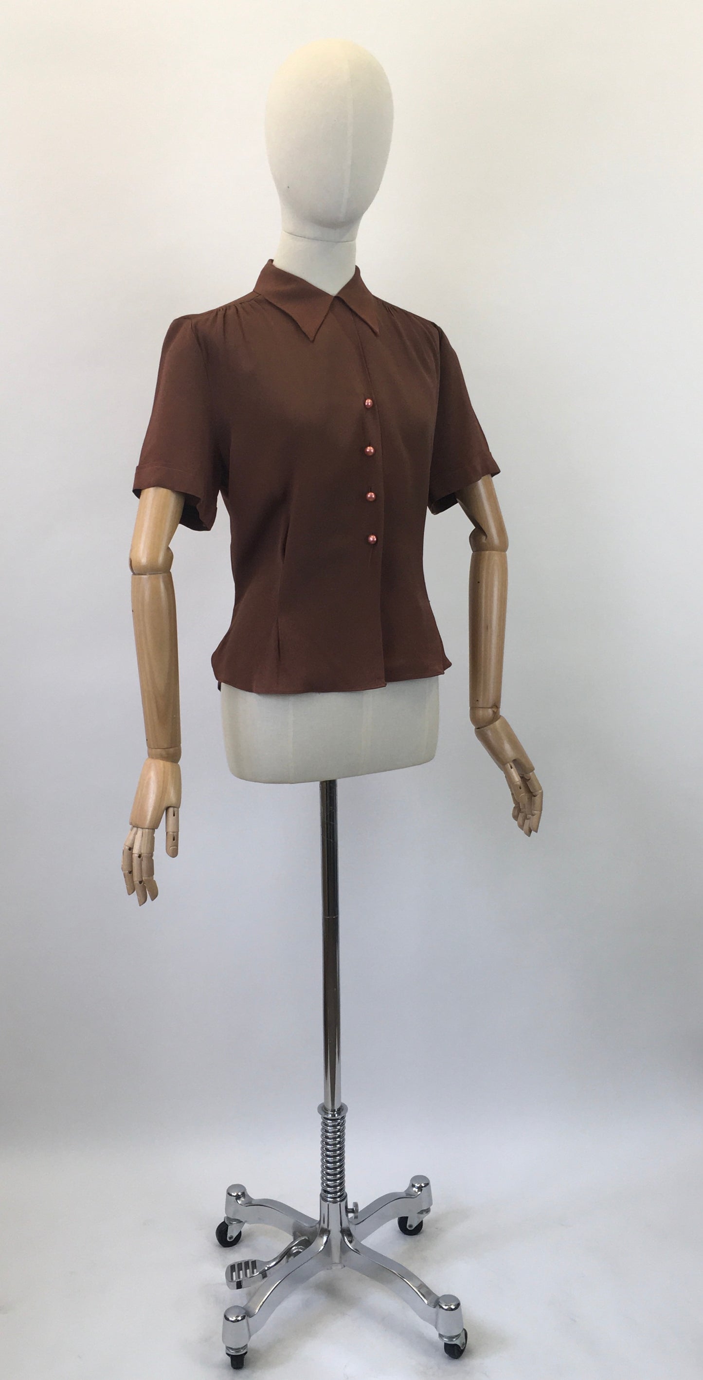 Original 1940's Darling Fine Crepe Blouse - In A Warm Chocolate Brown