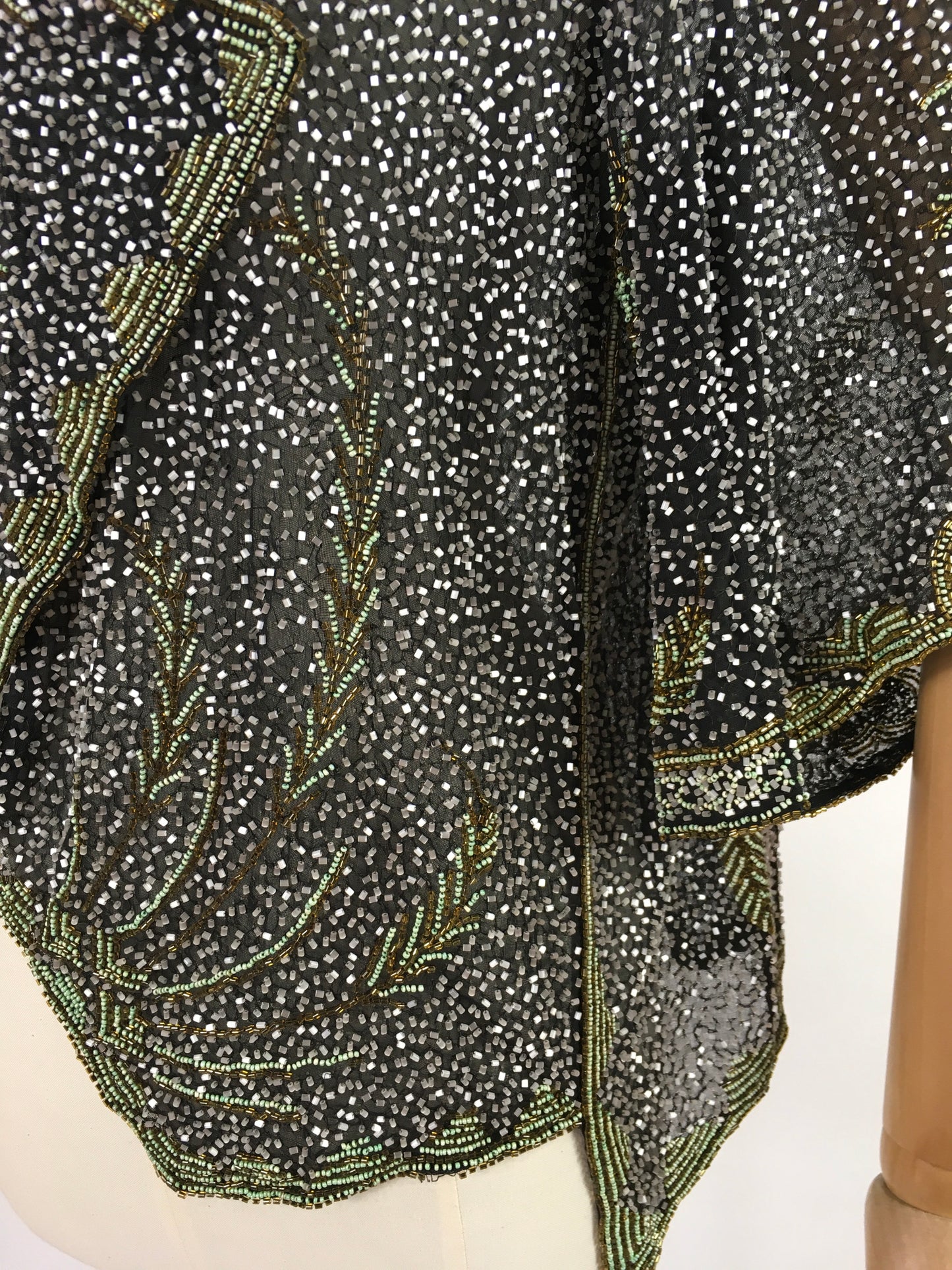 Original 1930s Exquisite Beaded Capelet - Museum Worthy In all its Beauty Fully Beaded In Black, Gold and Deco Green Beads