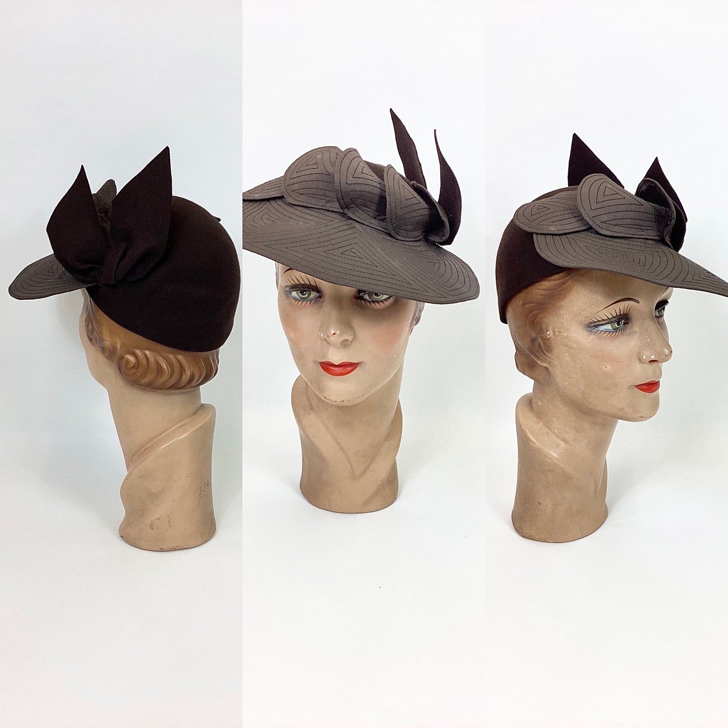 Original 1930’s Sensational Hat in Chocolate Brown - With Deco Stitching