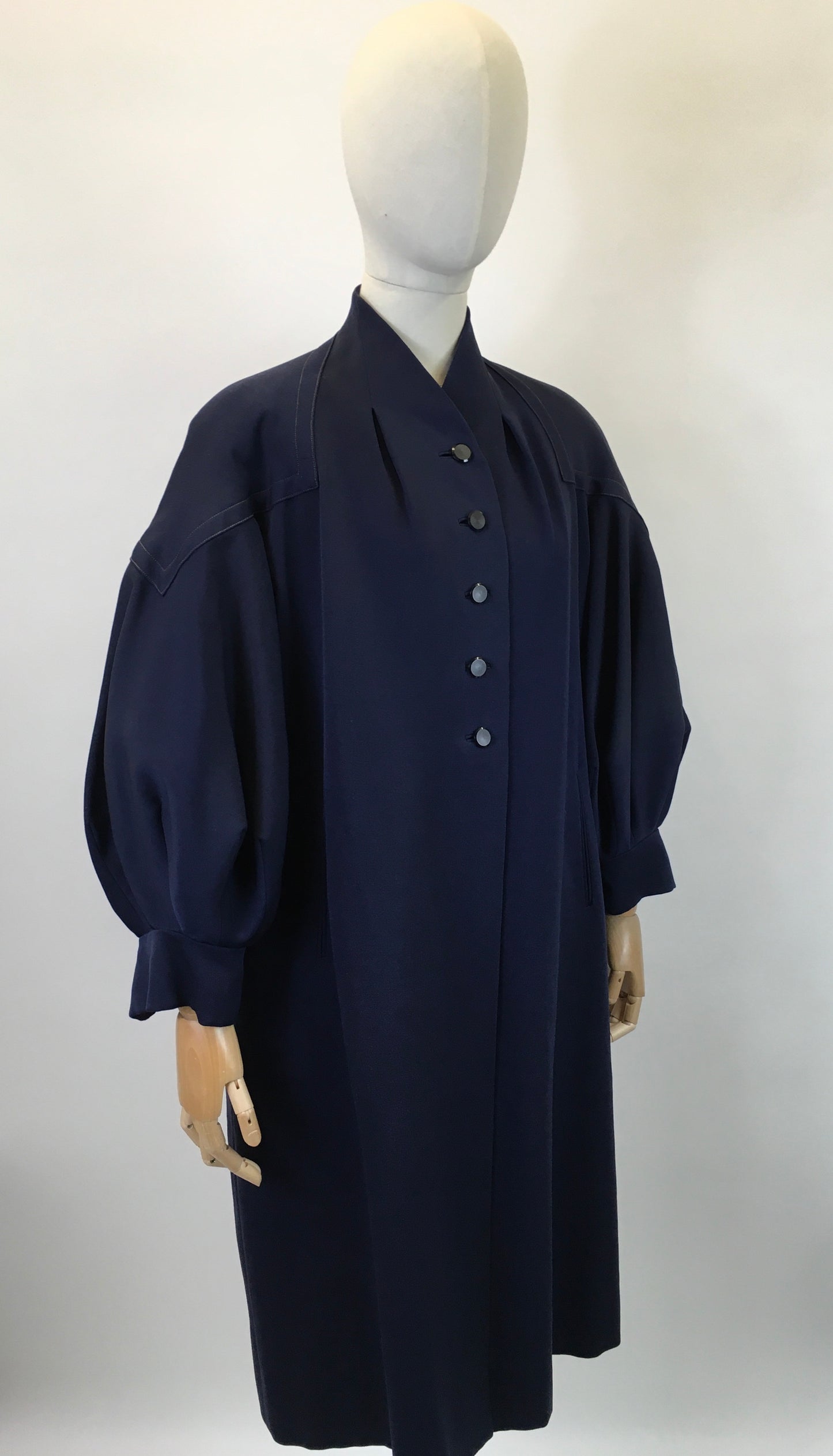 Original Late 1940’s Early 1950’s Stunning Navy Coat - With Phenomenal Bishop Sleeves