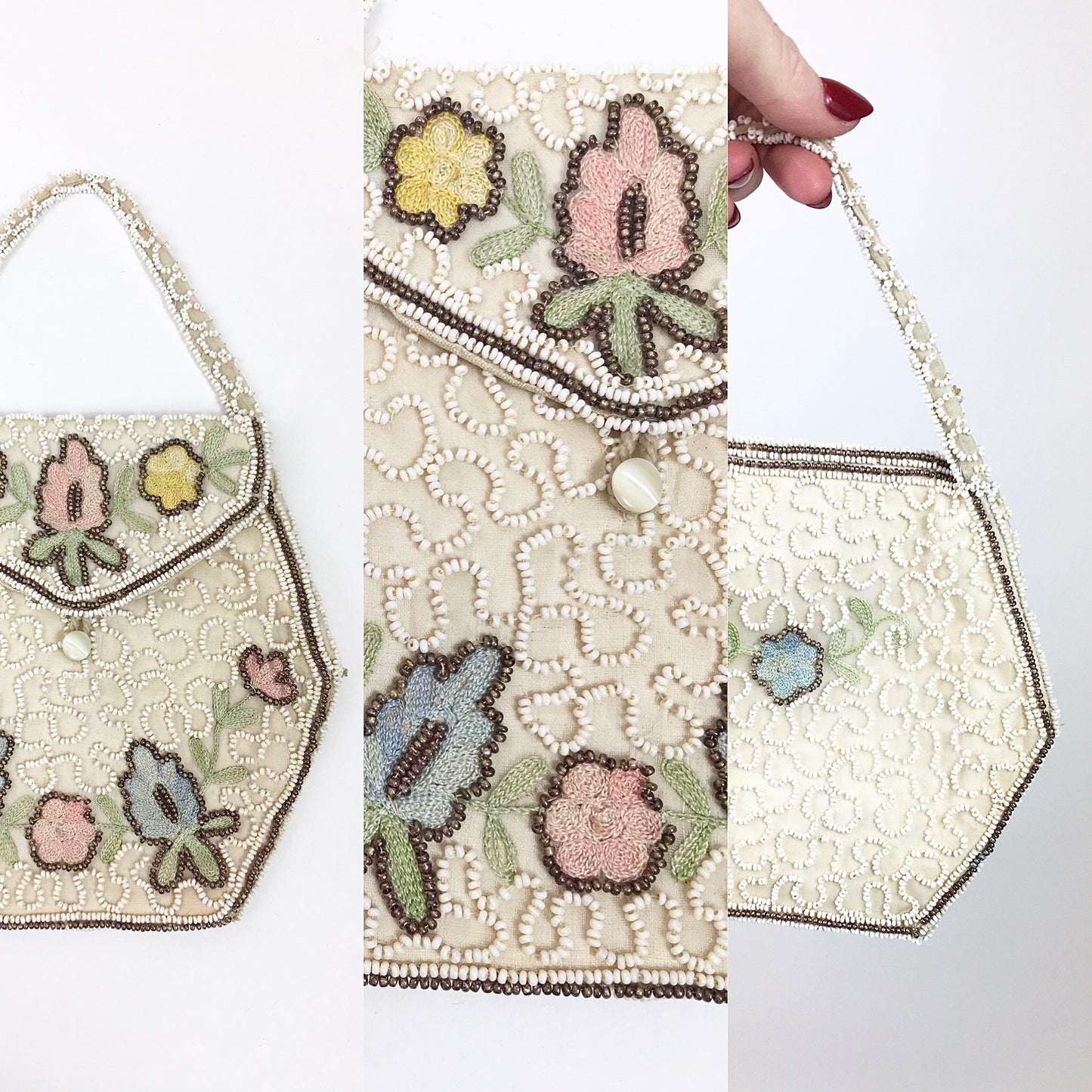 Original 1920's / 1930's Beaded Evening Bag - With Hues of Blush Pinks, Yellows, Blues and Greens