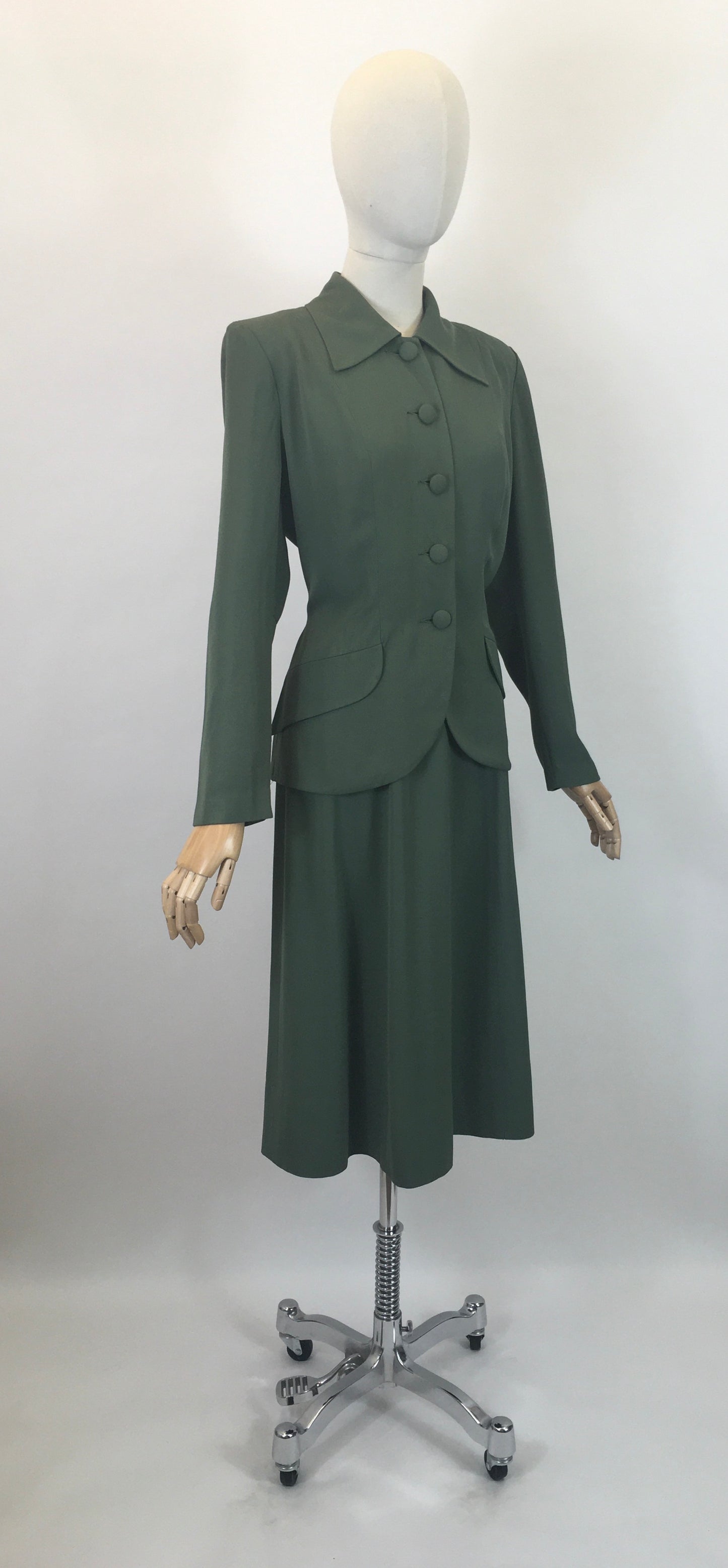 Original 1940's Fabulous 2pc Gabardine Suit - In A Soft Sage Green