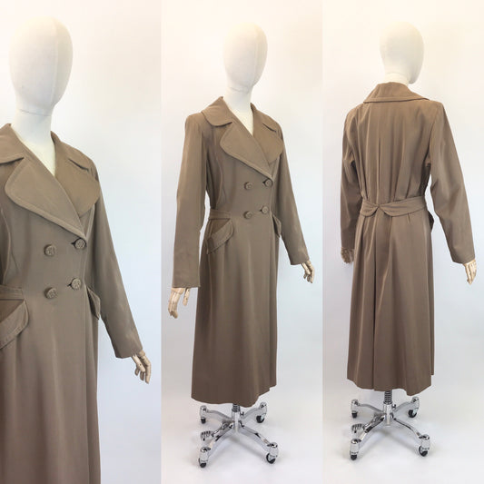 Original 1940's American Warm Taupe Gabardine Coat - With Stunning Pleated Back Detailing