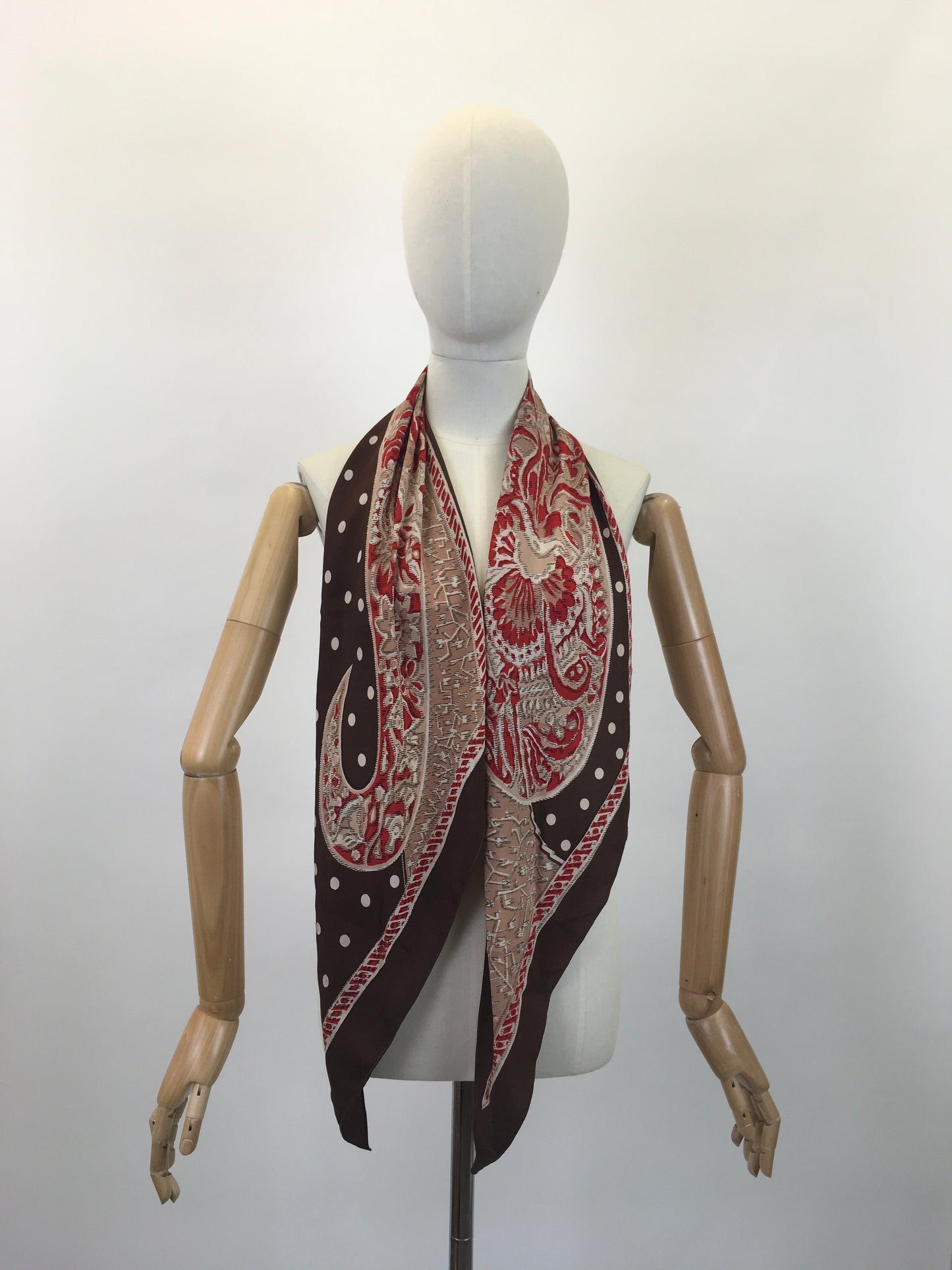 Original 1930's Stunning Art Deco Pointed Scarf - In Browns, Reds, Coffee and Caramel