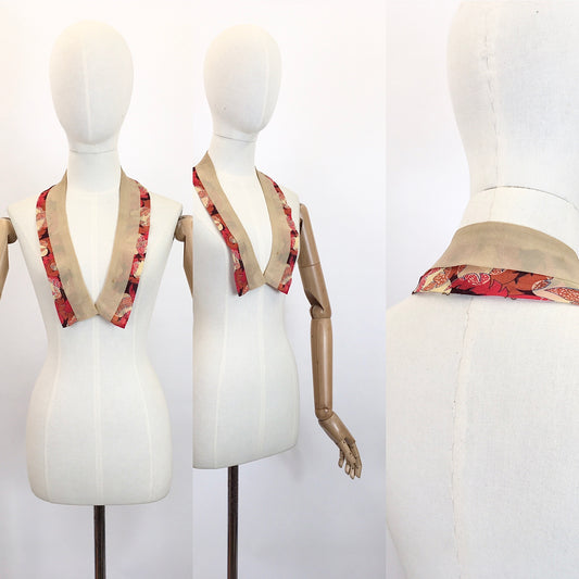 Original 1930's Sublime Double Collar in Chiffon and Silk - Deco Colourings in Orange, Red, Brown and Fawn