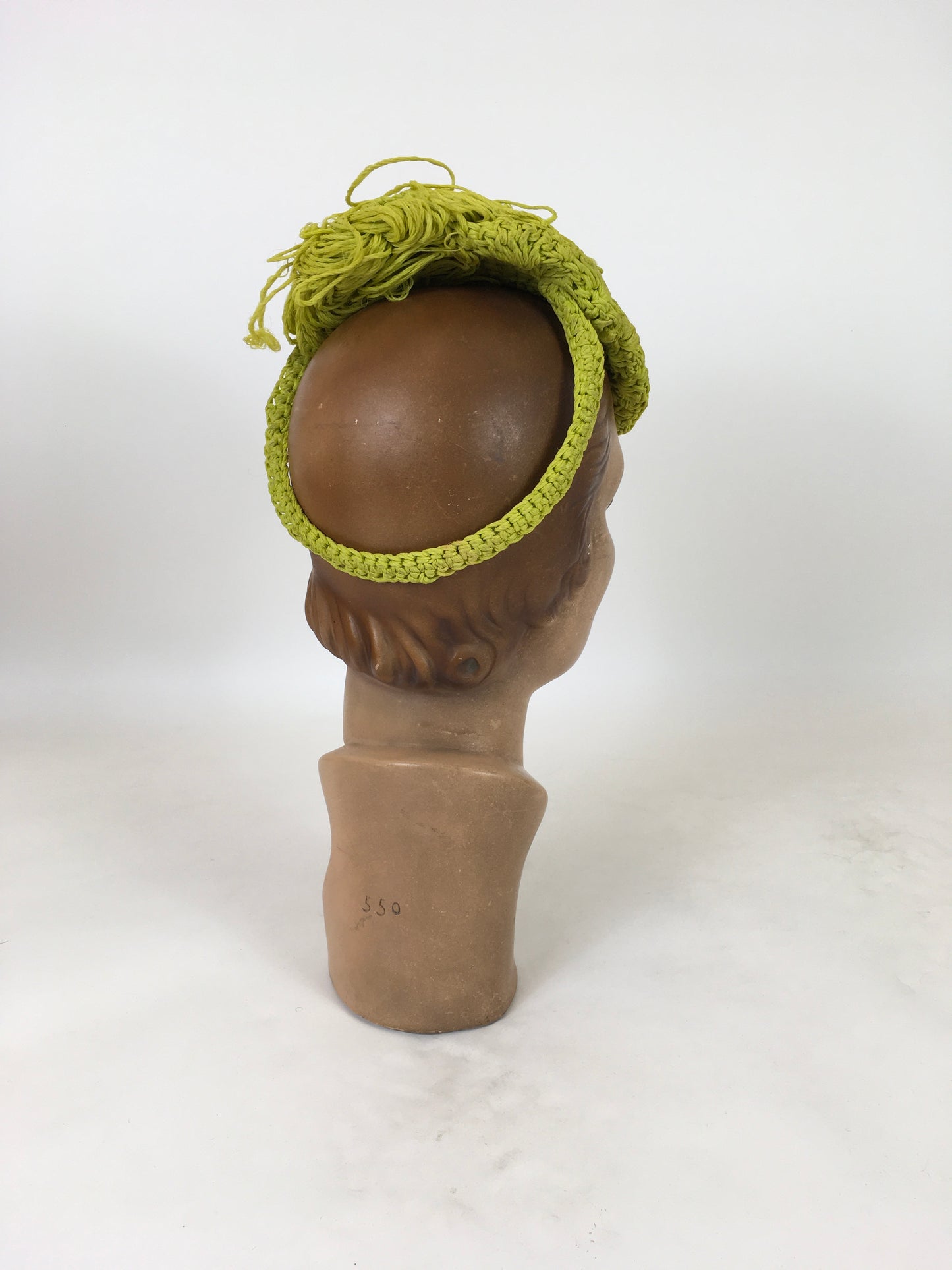 Original 1940's Fabulous Popcorn Crochet Headpiece - In A Sublime Chartreuse